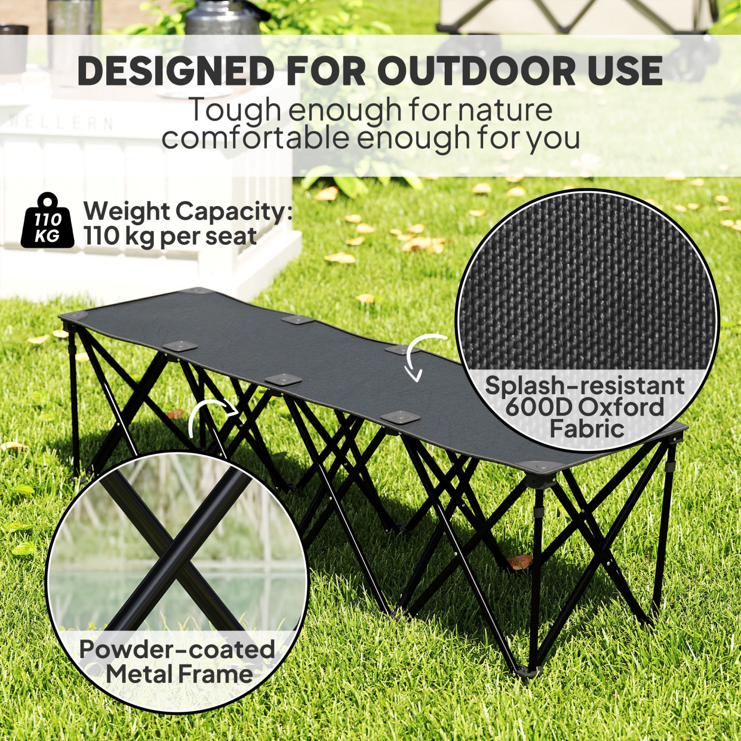 Outsunny Portable 4-Seater Folding Team Sports Sideline Bench, Outdoor Camping Folding Bench Chair with Carry Bag for Soccer Football Team, No