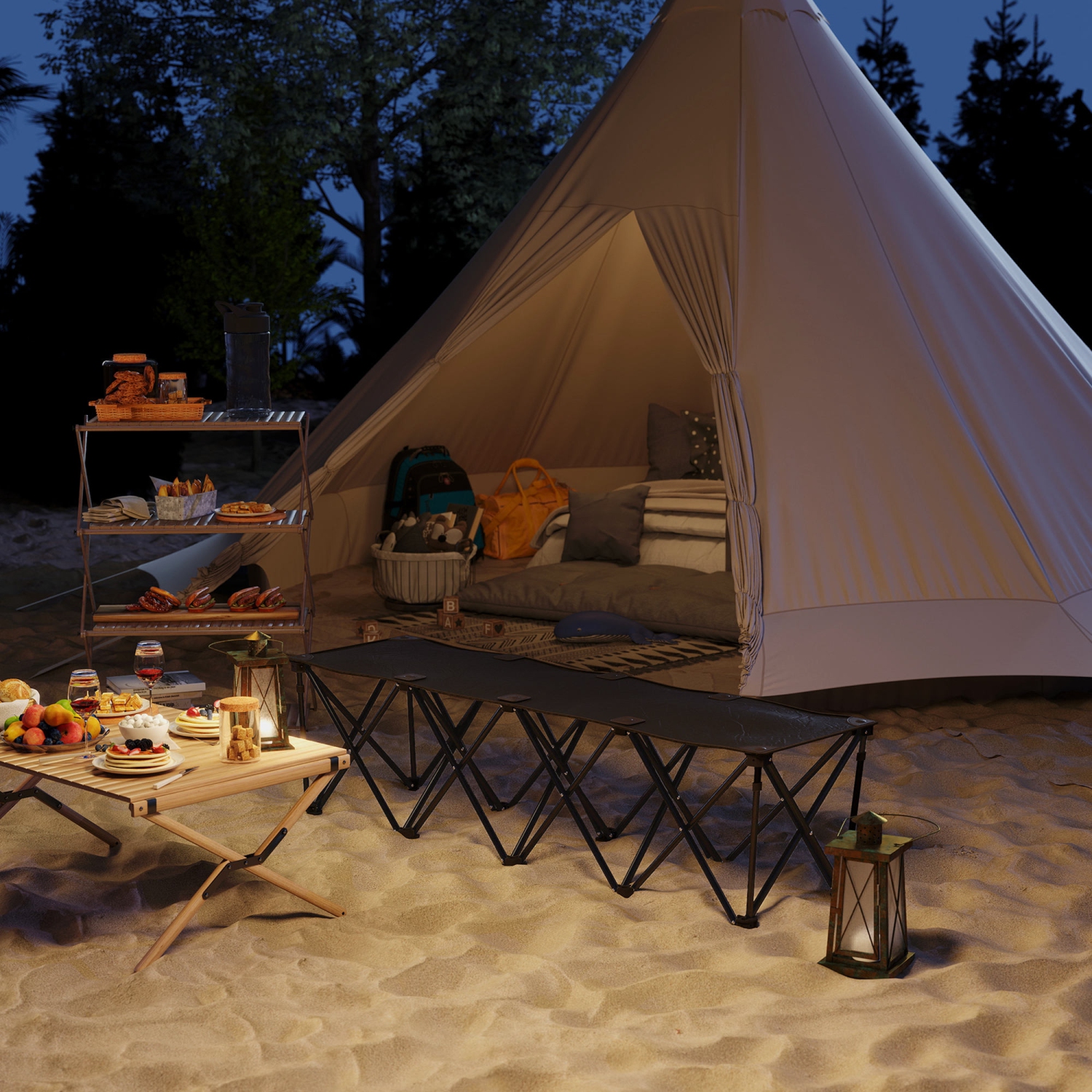 Outsunny Portable 4-Seater Folding Team Sports Sideline Bench, Outdoor Camping Folding Bench Chair with Carry Bag for Soccer Football Team, No