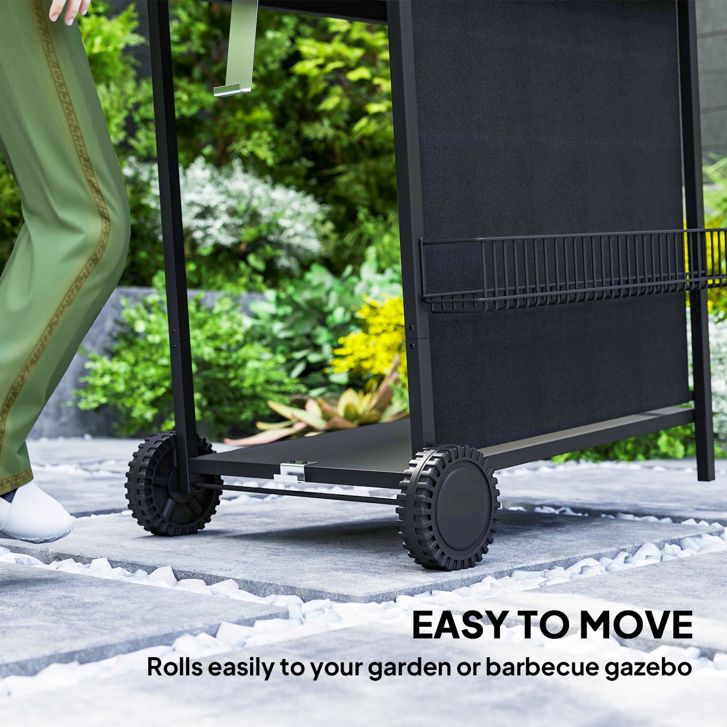 Outsunny 4+1 Burner Propane Gas BBQ Grill, Portable Gas Barbecue Grill with Side Burner, Thermometer, Lid, Side Table, Shelf, Spice Rack, Wheels,