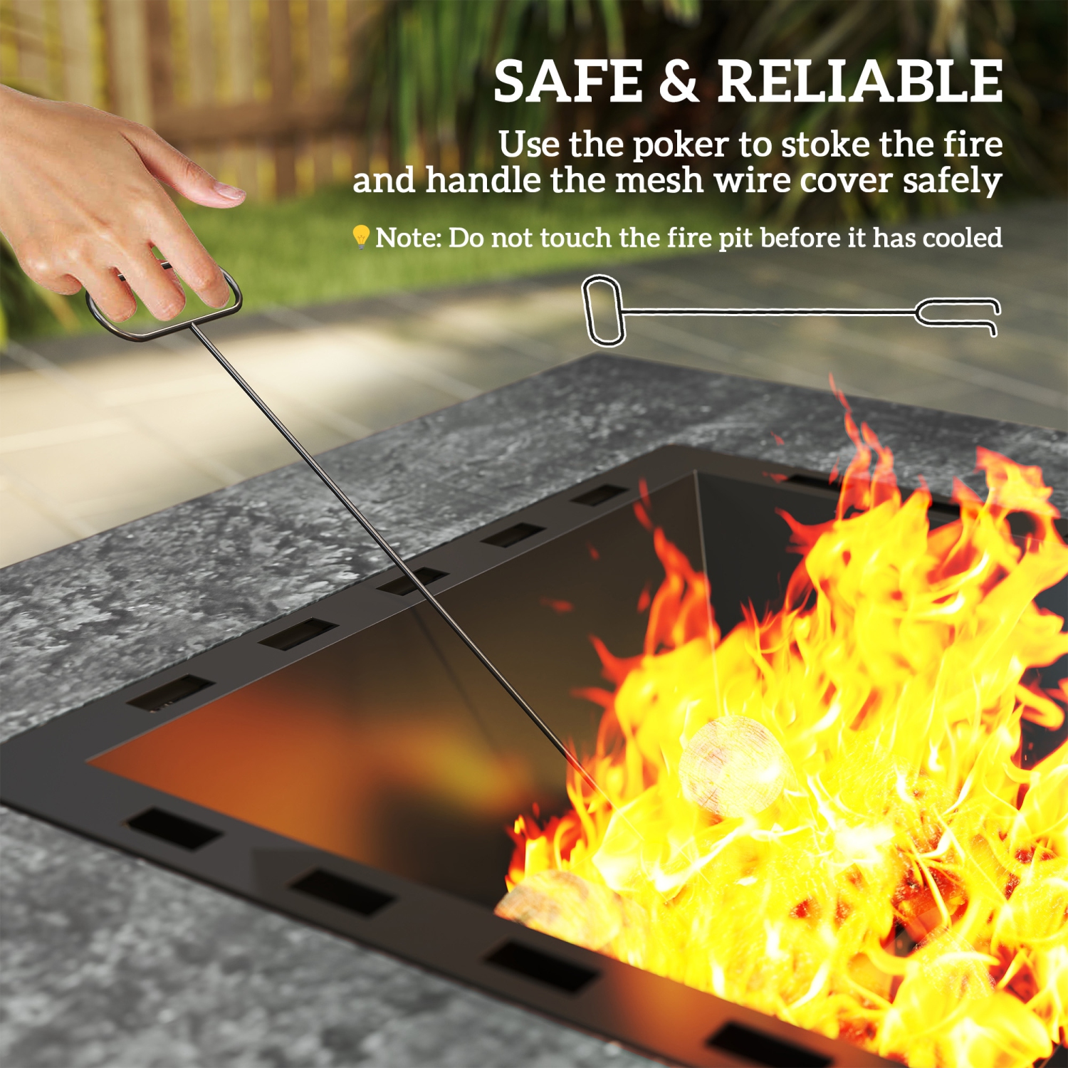 Outsunny Square Fire Pit with Fire Poker, Wood Burning Firepit for Outside with Mesh Lid, Outdoor Fireplace for Patio Bonfire Camping, Magnesium