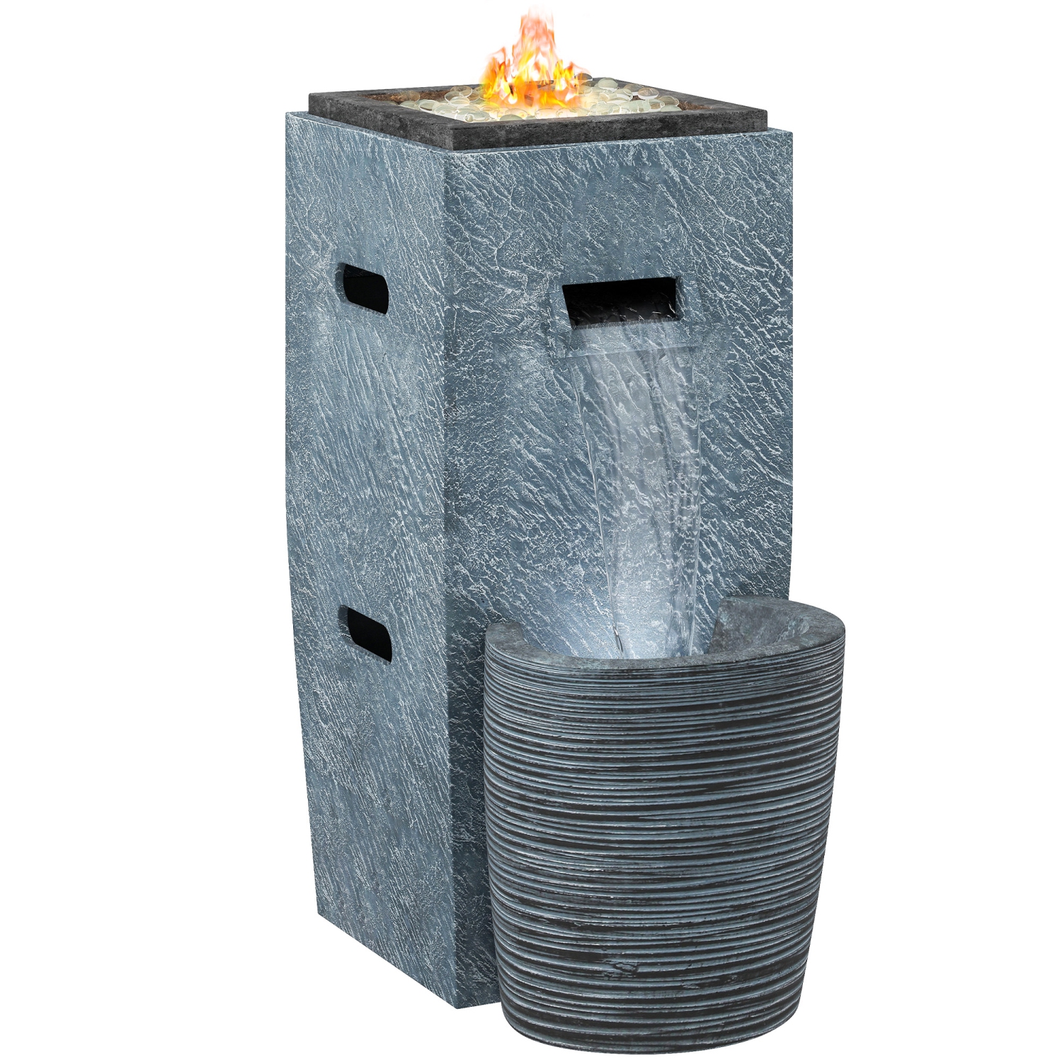 Table avec foyer au propane Outsunny avec fontaine, table à foyer au gaz extérieur 15&nbsp;000&nbsp;BTU avec lumière LED à débit d'eau réglable,