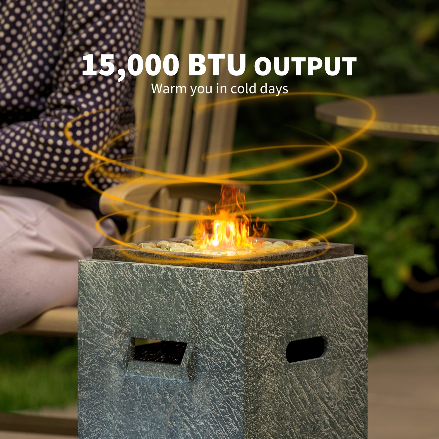 Table avec foyer au propane Outsunny avec fontaine, table à foyer au gaz extérieur 15 000 BTU avec lumière LED à débit d'eau réglable,