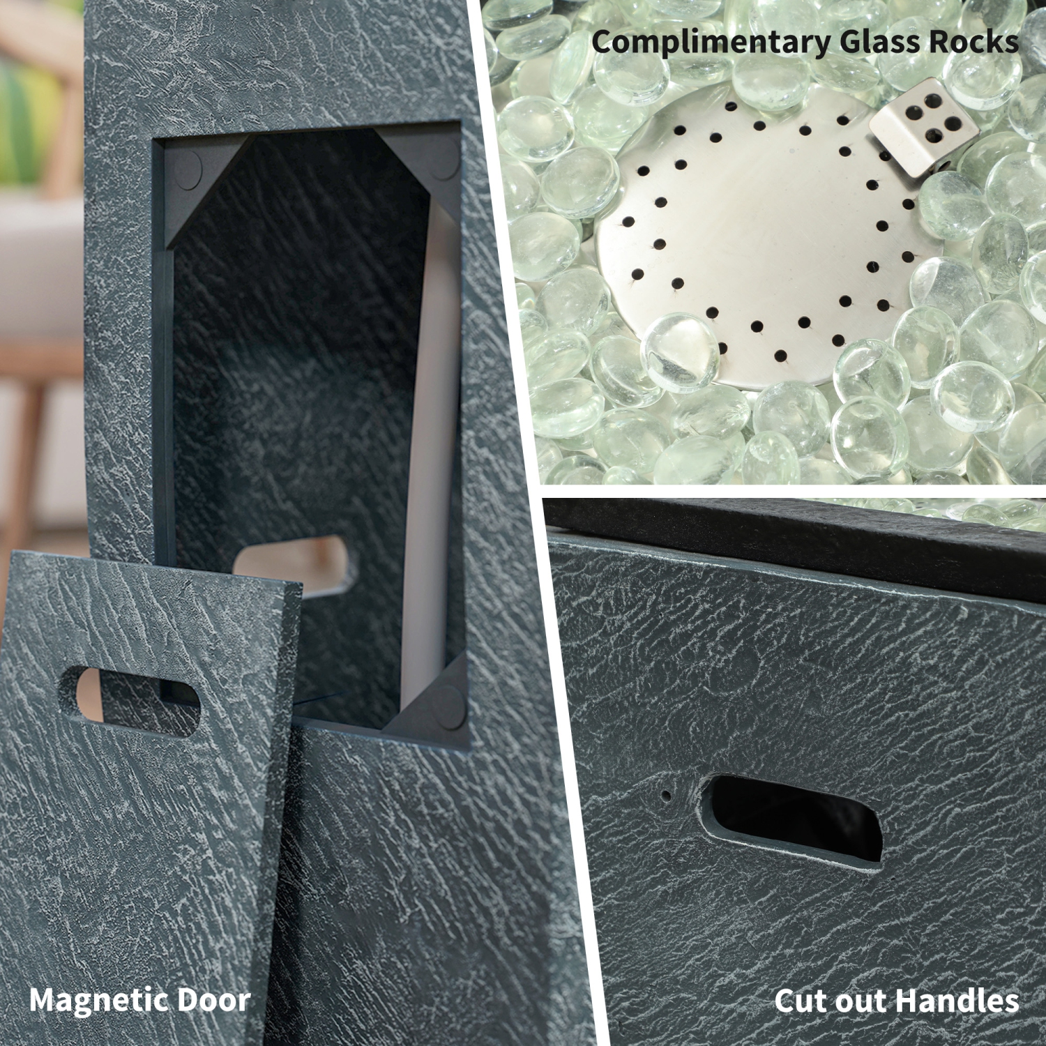 Table avec foyer au propane Outsunny avec fontaine, table à foyer au gaz extérieur 15 000 BTU avec lumière LED à débit d'eau réglable,