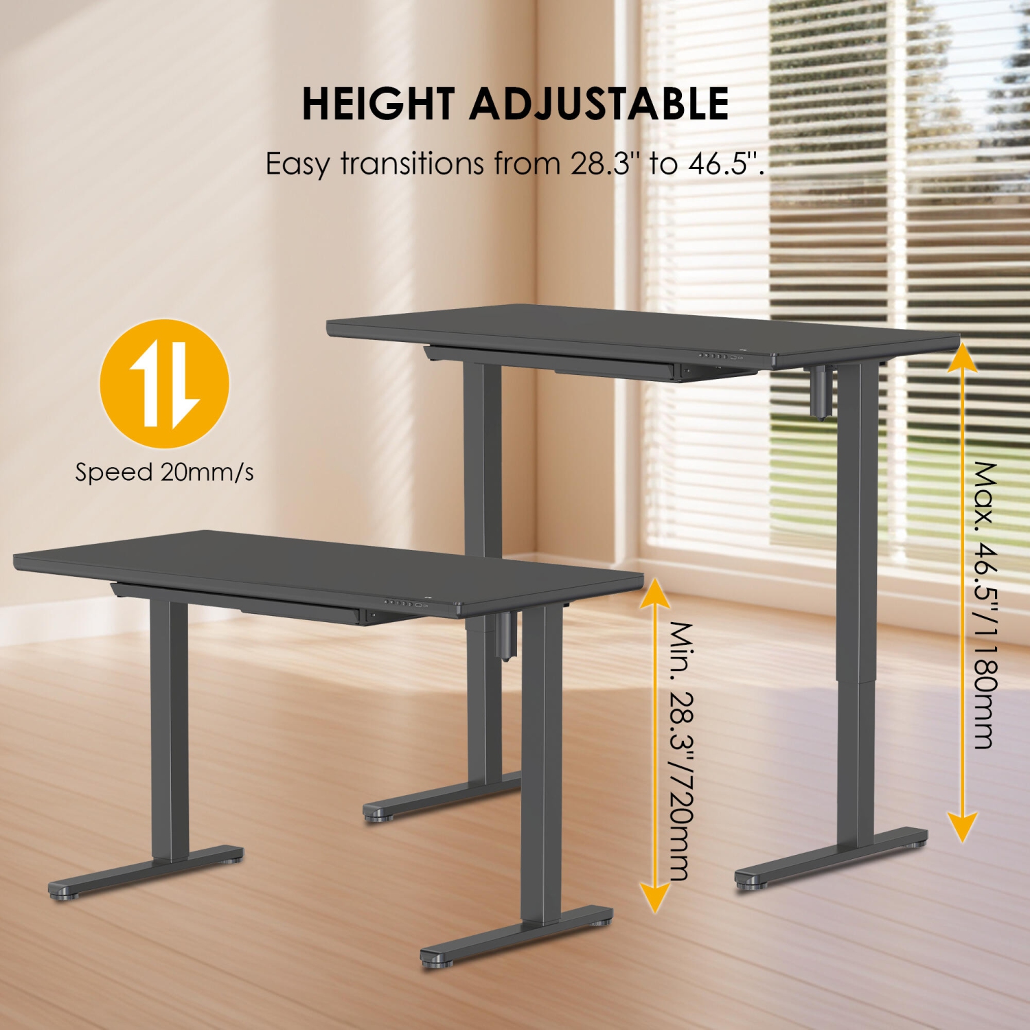 Bureau debout électrique à hauteur réglable avec dessus en verre trempé, bureau assis/debout ergonomique avec tiroir de 47,2 pox23,6 po,