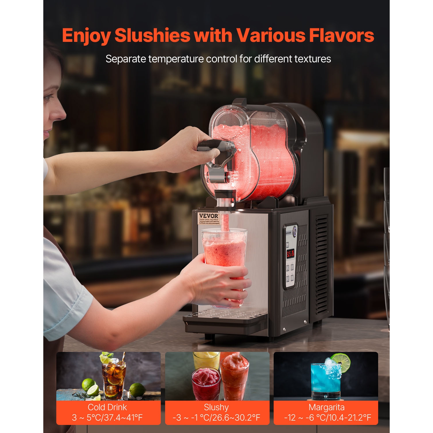 VEVOR 3L Commercial Slushy Machine, Single Tank Frozen Drink Machine, 12 Cups Stainless Steel Margarita Smoothie Frozen Drink Maker, Slushie Maker
