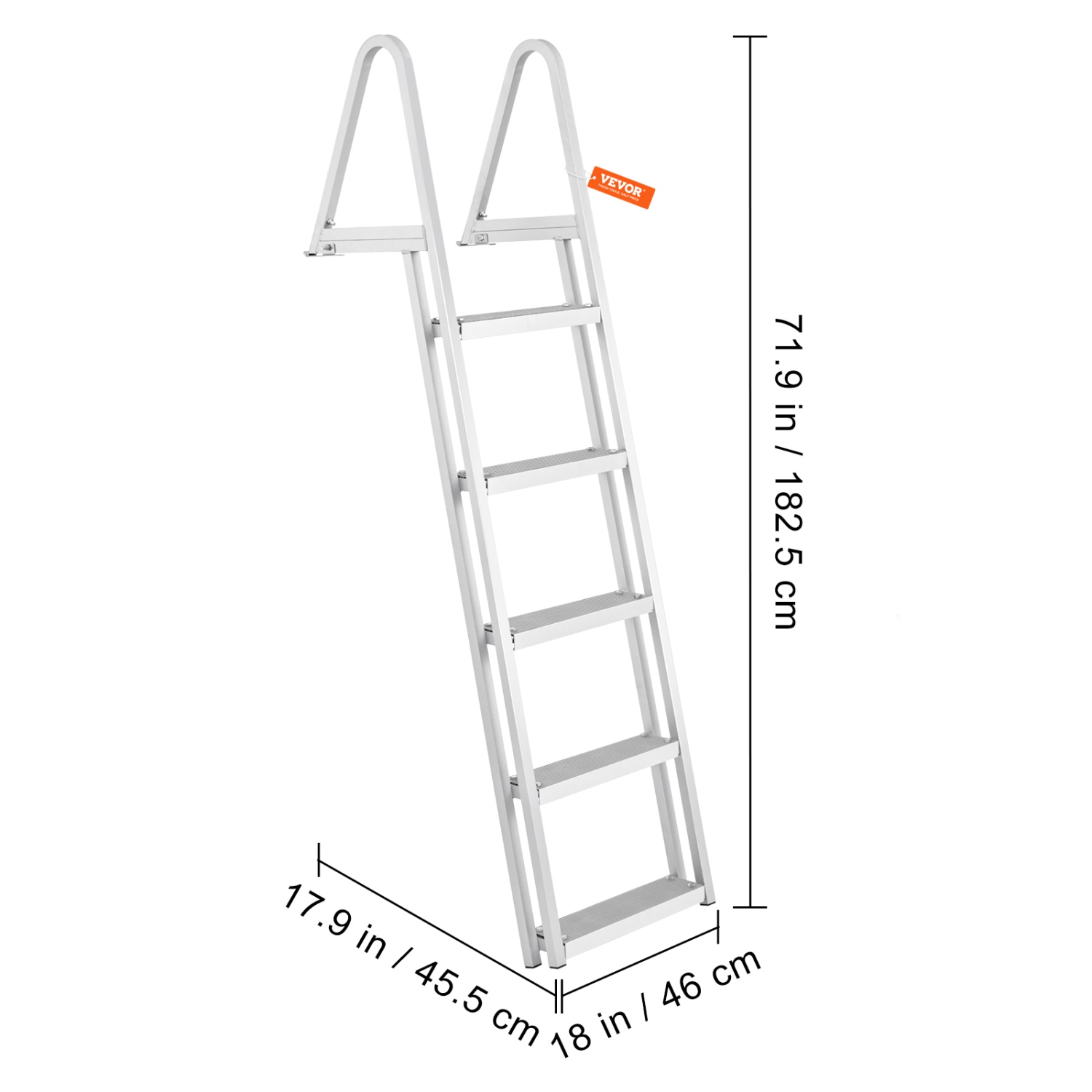 VEVOR Removable Dock Ladder 5 Steps, 350 lbs Load Capacity, Pontoon Boat Ladder with 4'' Wide Step & Nonslip Design for Ship/Lake/Pool/Marine Boarding