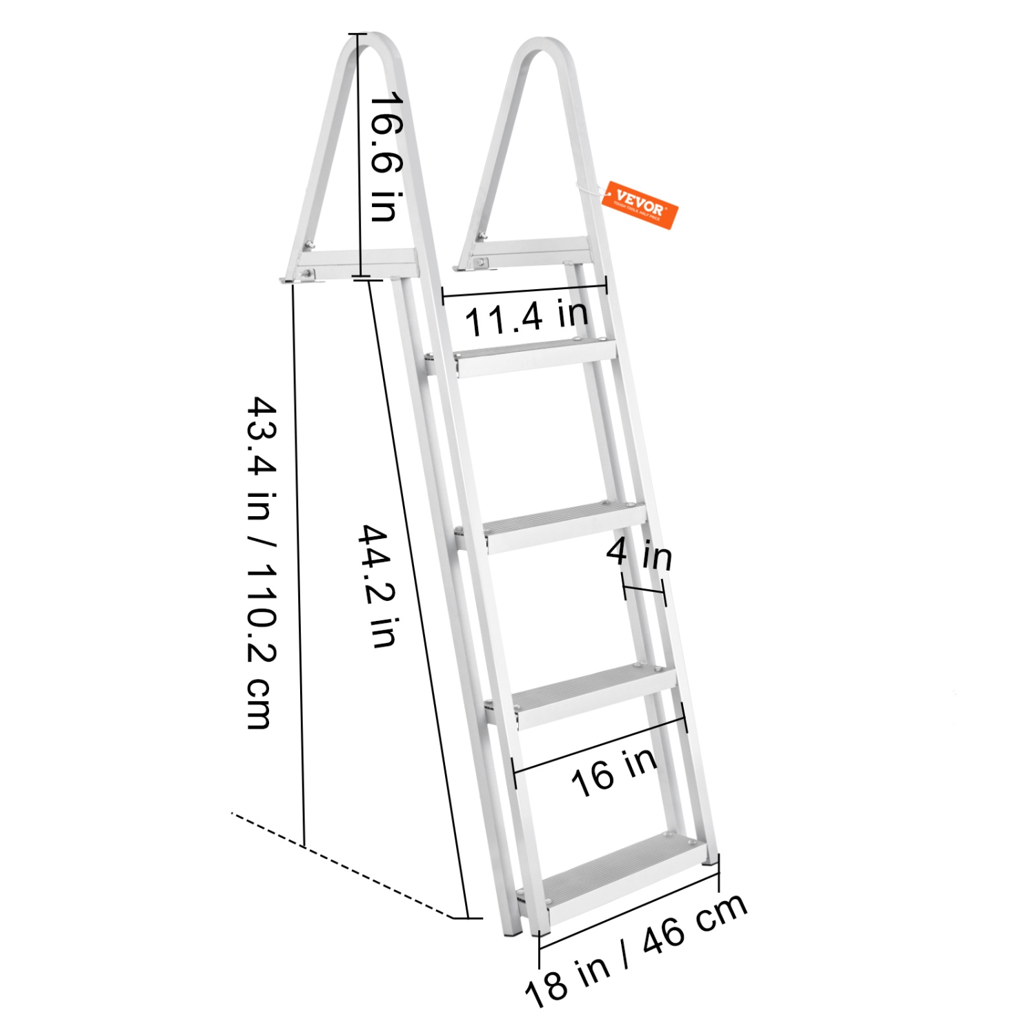 VEVOR Dock Ladder, Removable 4 Steps, 350 lbs Load Capacity, Aluminum Alloy Pontoon Boat Ladder with 4'' Wide Step & Nonslip Mat, Easy to Install for