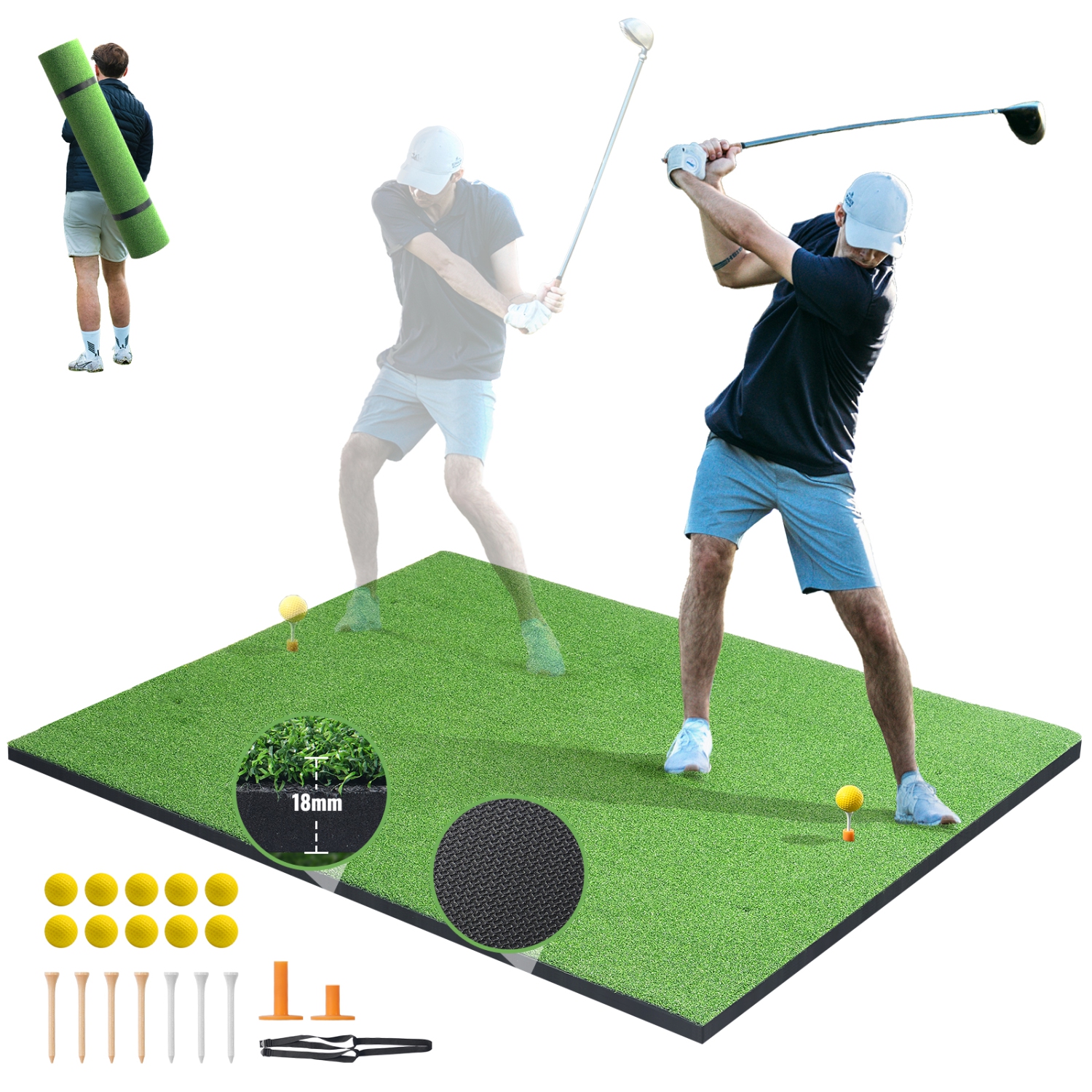 VEVOR 5x4ft Golf Hitting Mat, Artificial Turf Golf Hitting Mat, Golf Hitting Training Aids with 10 Golf Balls, 9 Golf Tees, Golf Practice Hitting Mat