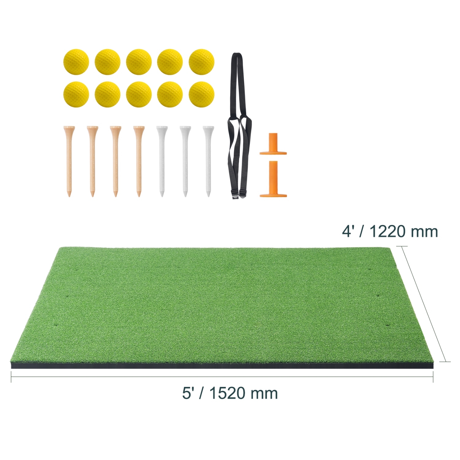 VEVOR 5x4ft Golf Hitting Mat, Artificial Turf Golf Hitting Mat, Golf Hitting Training Aids with 10 Golf Balls, 9 Golf Tees, Golf Practice Hitting Mat
