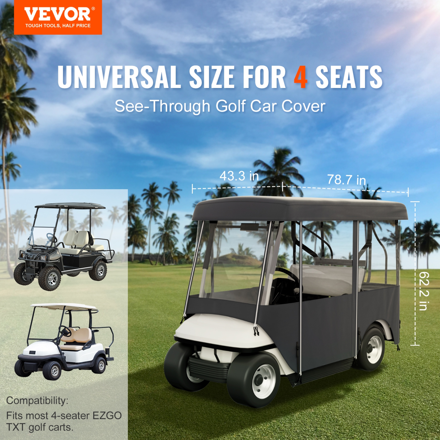VEVOR 4-Person Golf Cart Enclosure, Golf Cart Cover, 4-Sided Fairway Deluxe, 300D Waterproof Driving Enclosure with Transparent Windows, Fit for