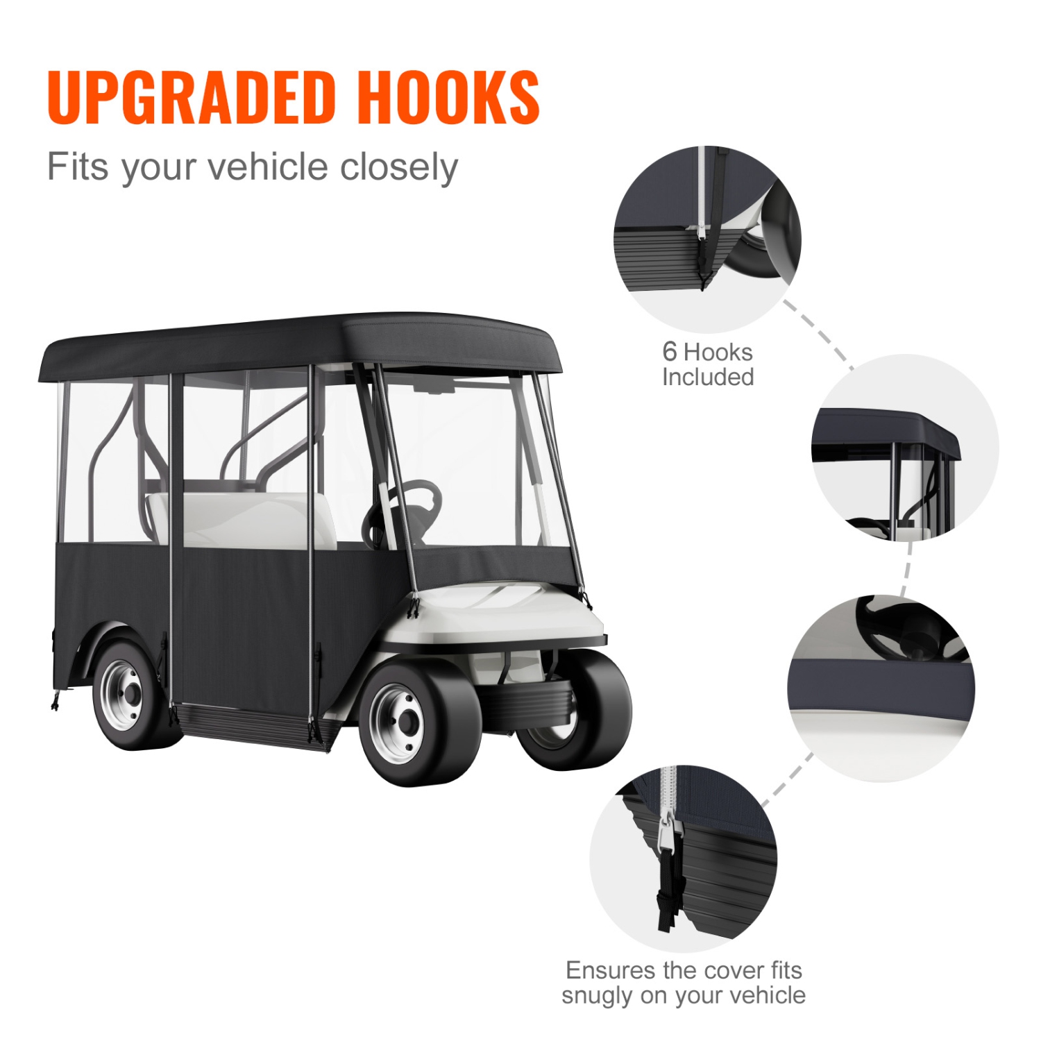 VEVOR 4-Person Golf Cart Enclosure, Golf Cart Cover, 4-Sided Fairway Deluxe, 300D Waterproof Driving Enclosure with Transparent Windows, Fit for