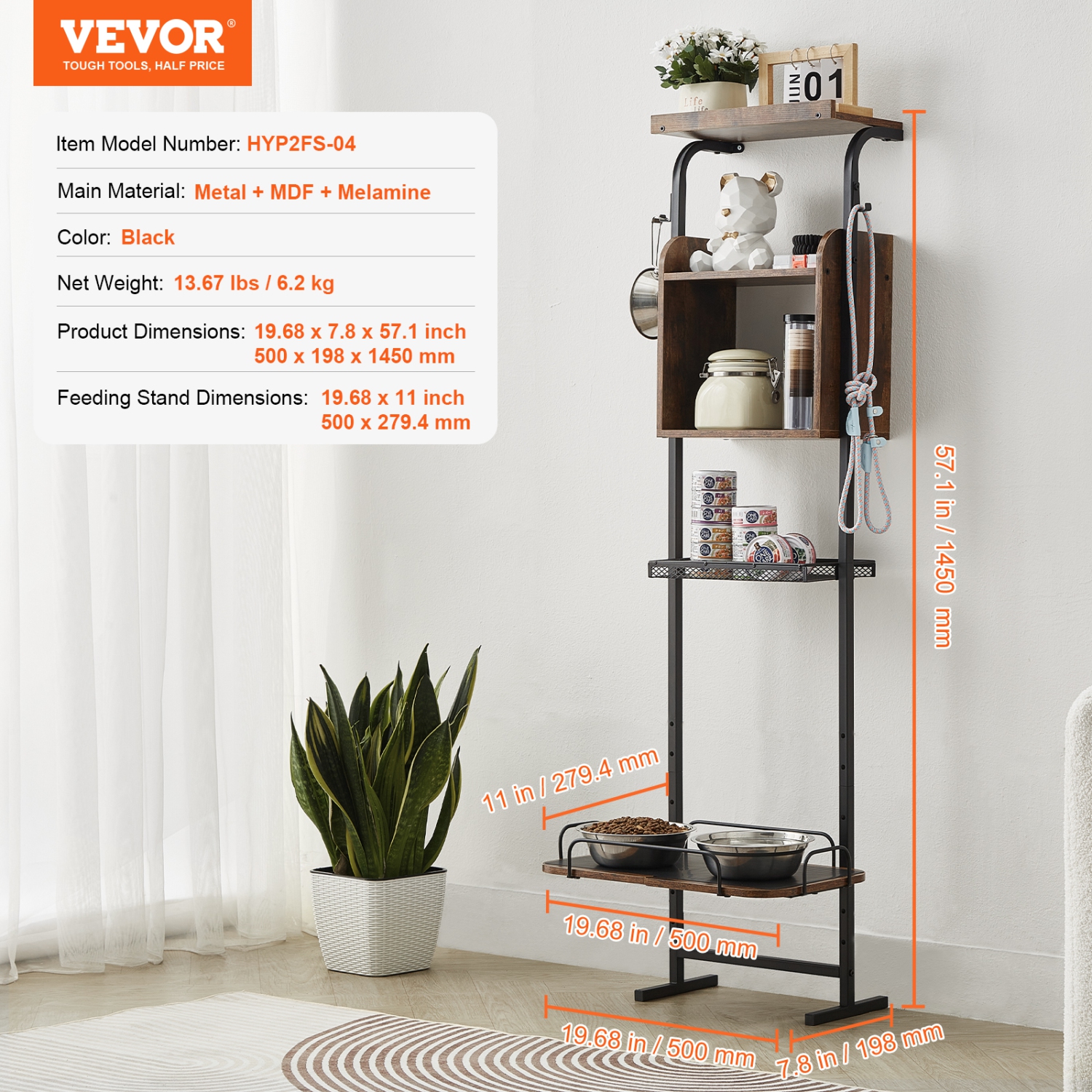 VEVOR Pet Feeding Station with Storage, Elevated Dog Bowls, Raised Dog Bowl Stand, Dog Food Storage and Feeder Station with Storage Shelves, for