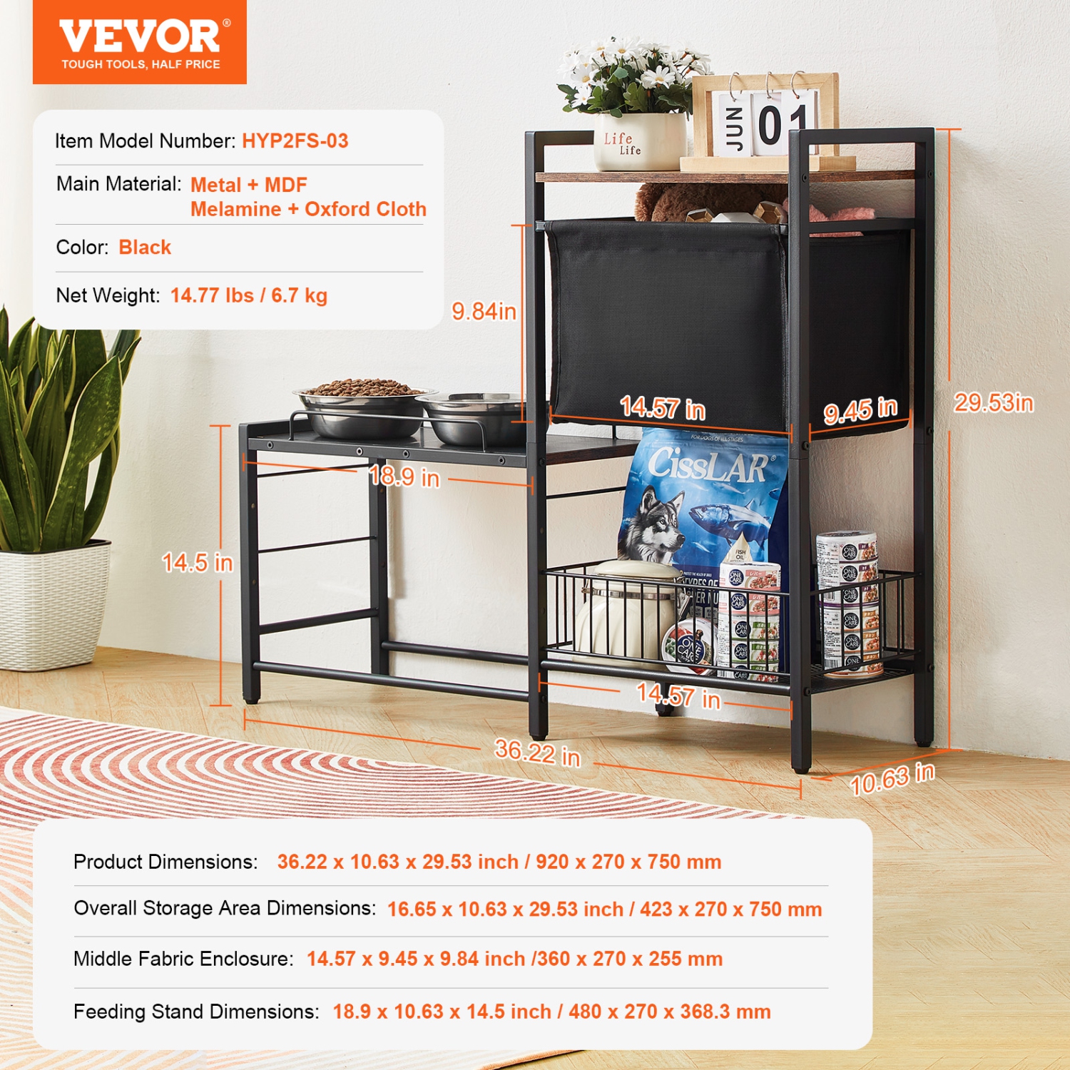 VEVOR Pet Feeding Station with Storage, Elevated Dog Bowls, Raised Dog Bowl Stand, Dog Food Storage and Feeder Station with Storage Shelves, for