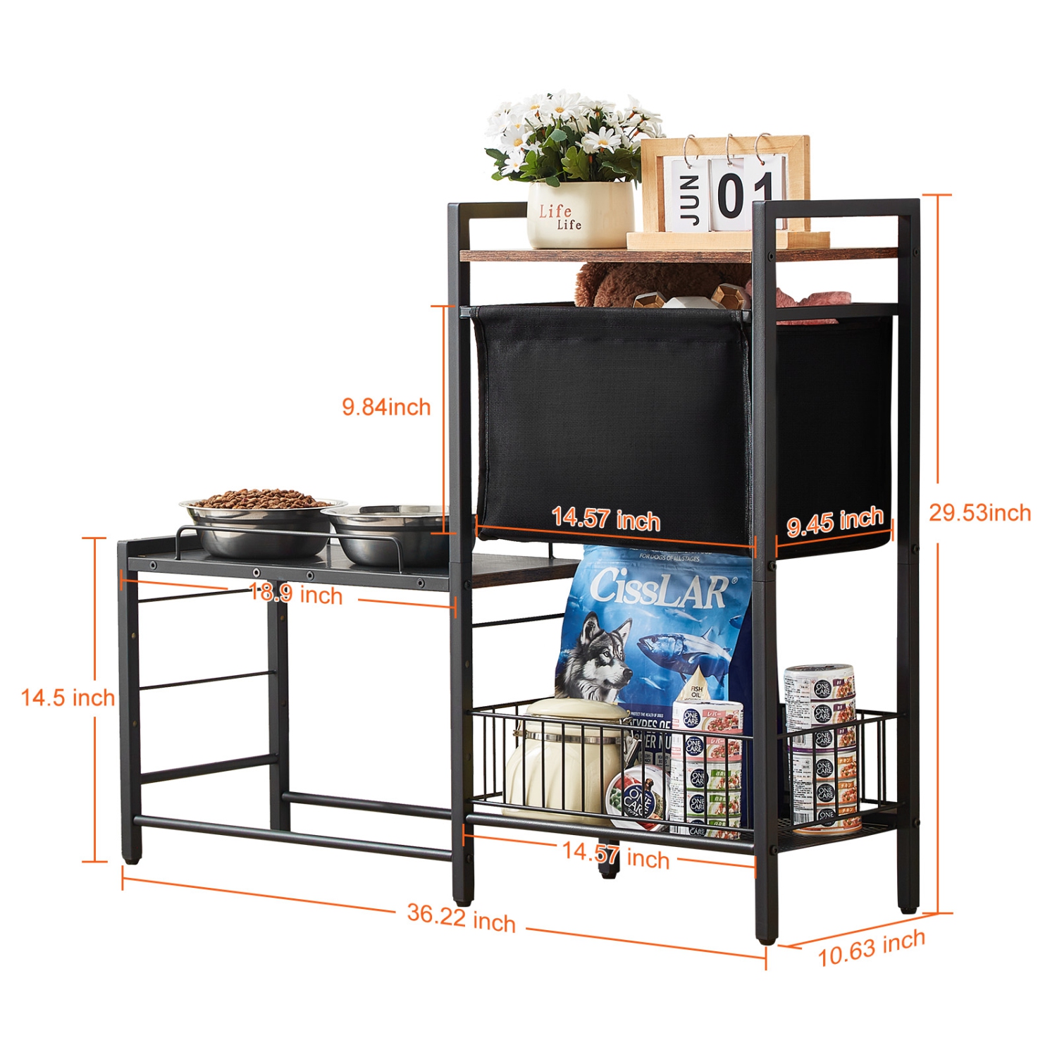 VEVOR Pet Feeding Station with Storage, Elevated Dog Bowls, Raised Dog Bowl Stand, Dog Food Storage and Feeder Station with Storage Shelves, for