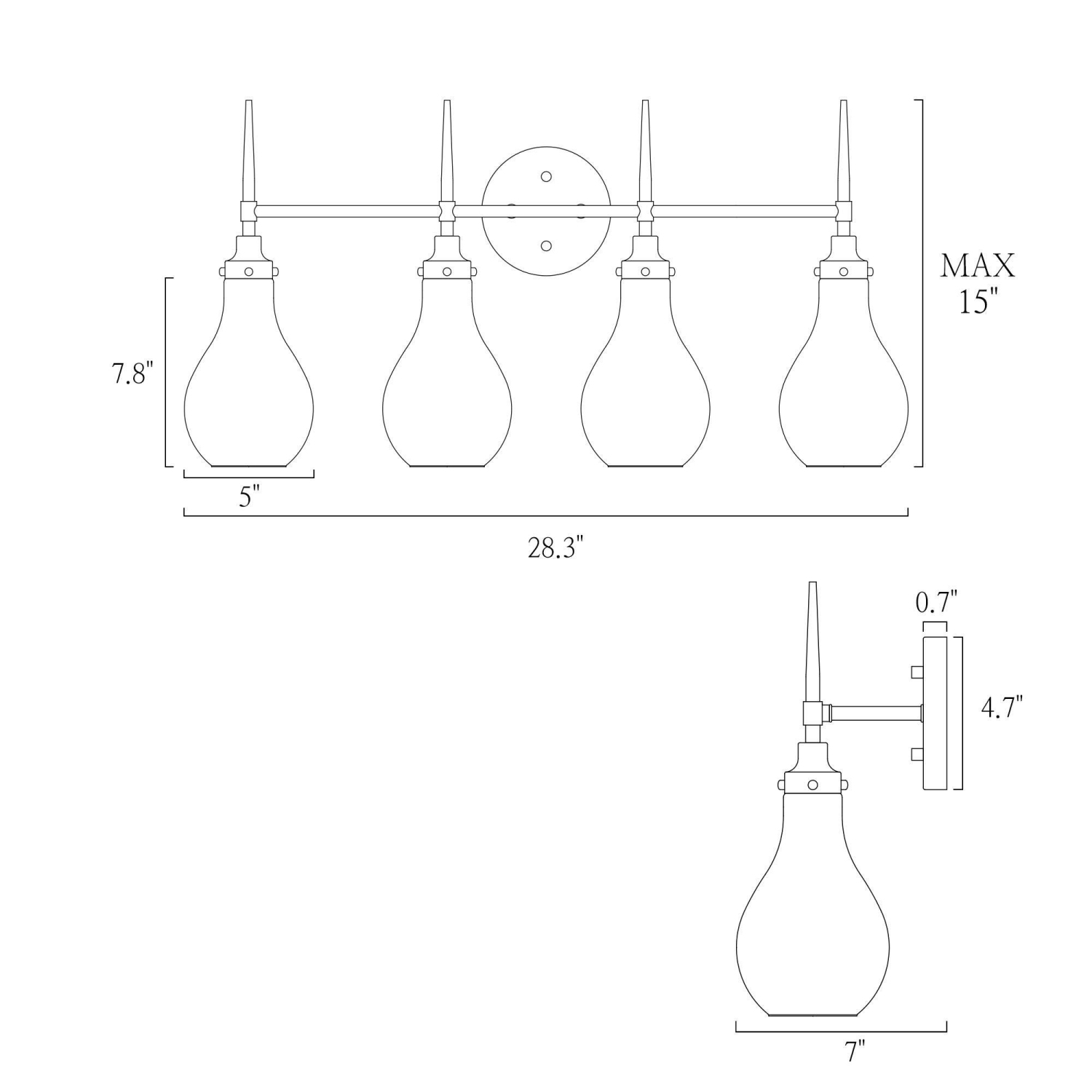 Lampe de salle de bain moderne/contemporaine Uolfin,,-en-, noir et laiton doré avec abat-jour en forme de goutte transparent, 28,3-en-4