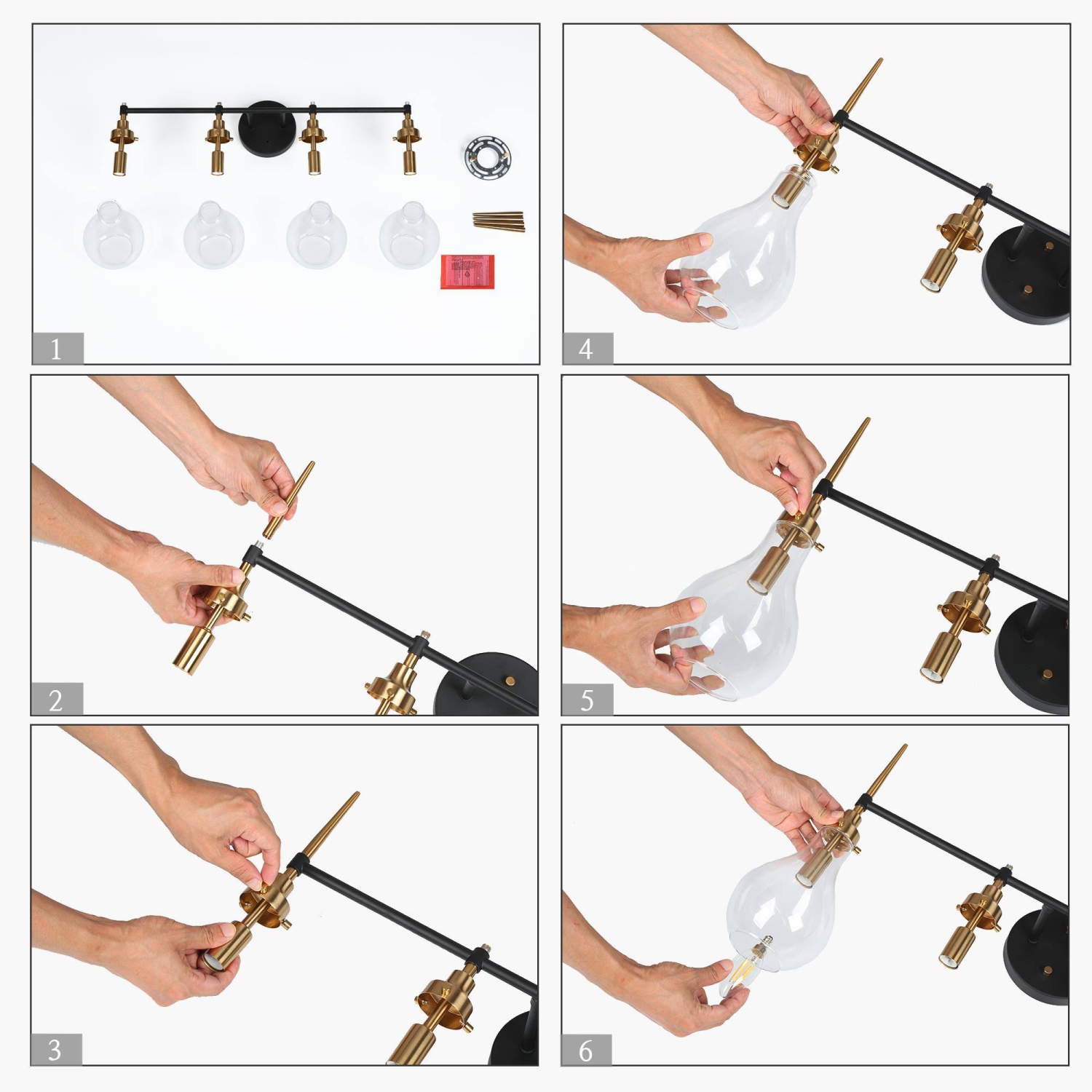 Lampe de salle de bain moderne/contemporaine Uolfin,,-en-, noir et laiton doré avec abat-jour en forme de goutte transparent, 28,3-en-4