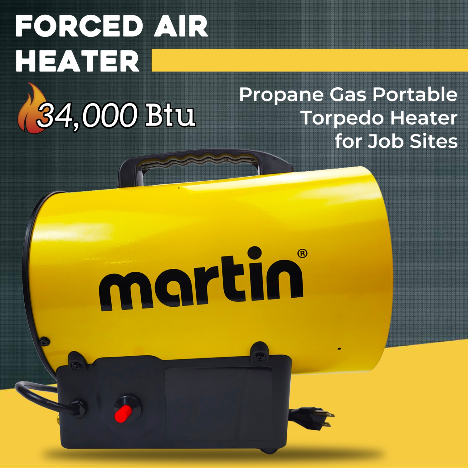 Chaufferette à air pulsé MB10 de Martin - Radiateur torpille portatif au gaz propane 34&nbsp;000&nbsp;BTU pour la construction; Salamandre LP de