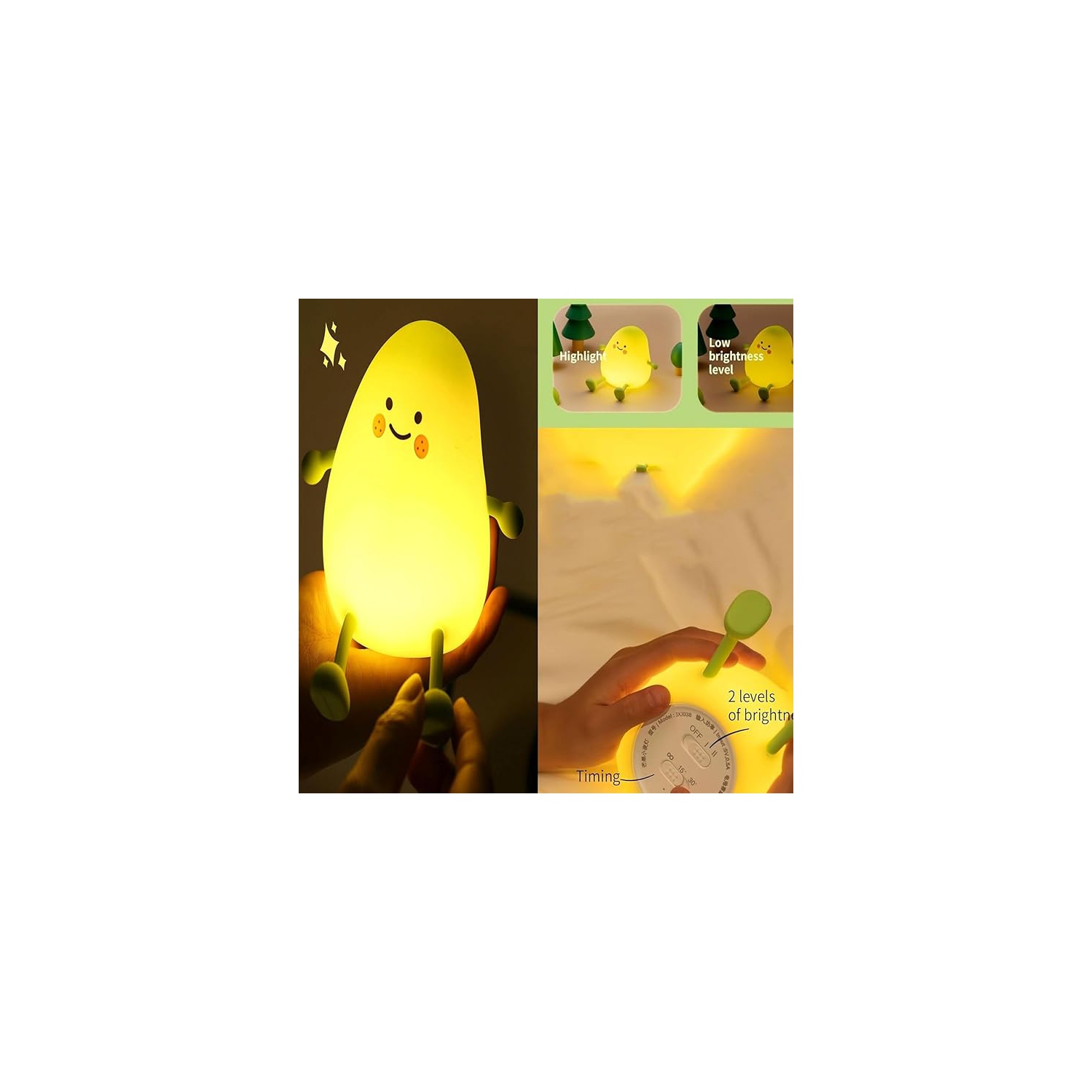 Veilleuse rechargeable pour enfants - lampe de mangue à commande tactile avec 3 niveaux de luminosité, protection oculaire, 1200&nbsp;mAh pile AAA