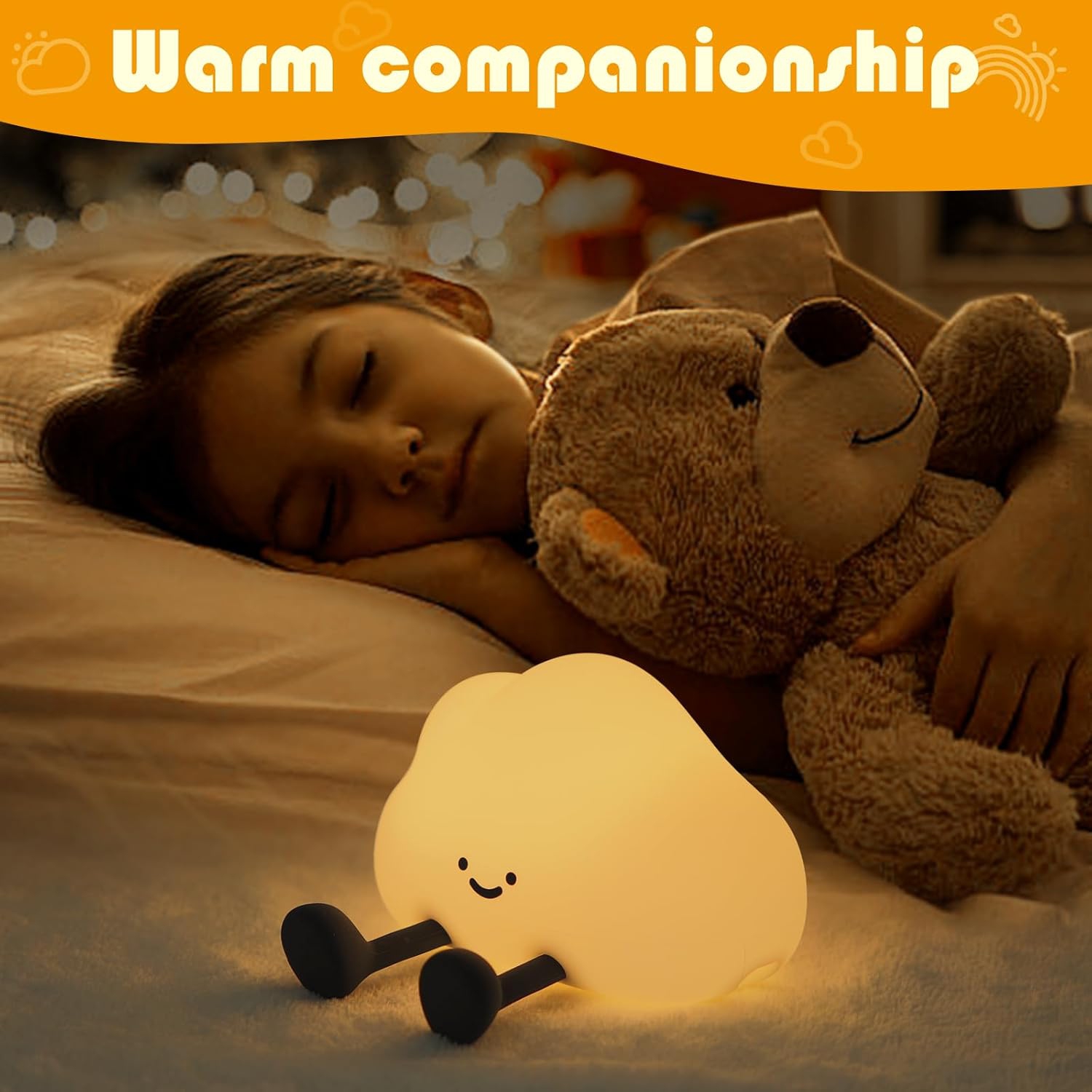 Night Light, LED Cute Lamp, Silicone Squishy Lamp Rechargeable Nursery Nightlight with 3 Level Dimmable Bedside Touch Lamp(Cloud)