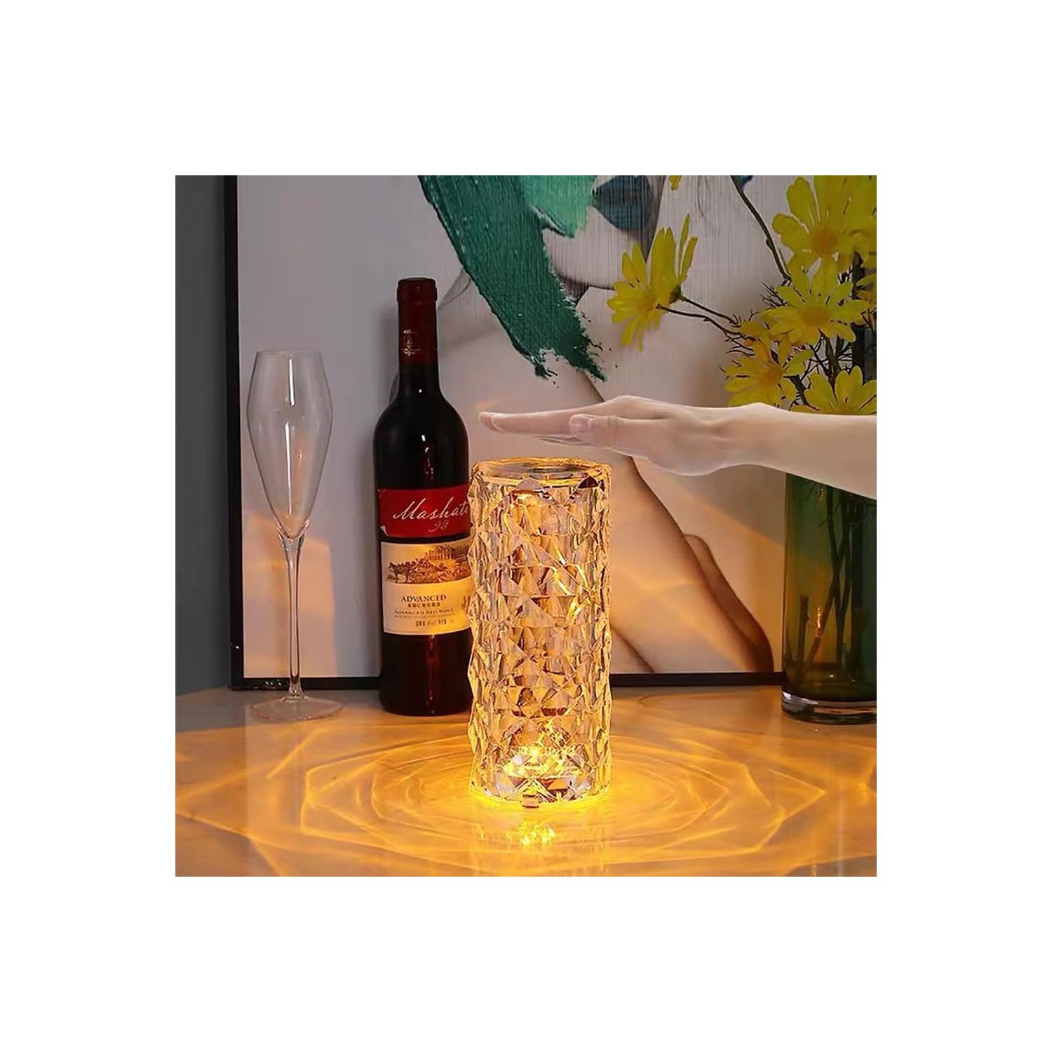 Portable Crystal Table Lamp,3 Color Touch Control Rechargeable Lamp,Crystal Bedside Lamp,Night Light,Room Decor Desk Lamp