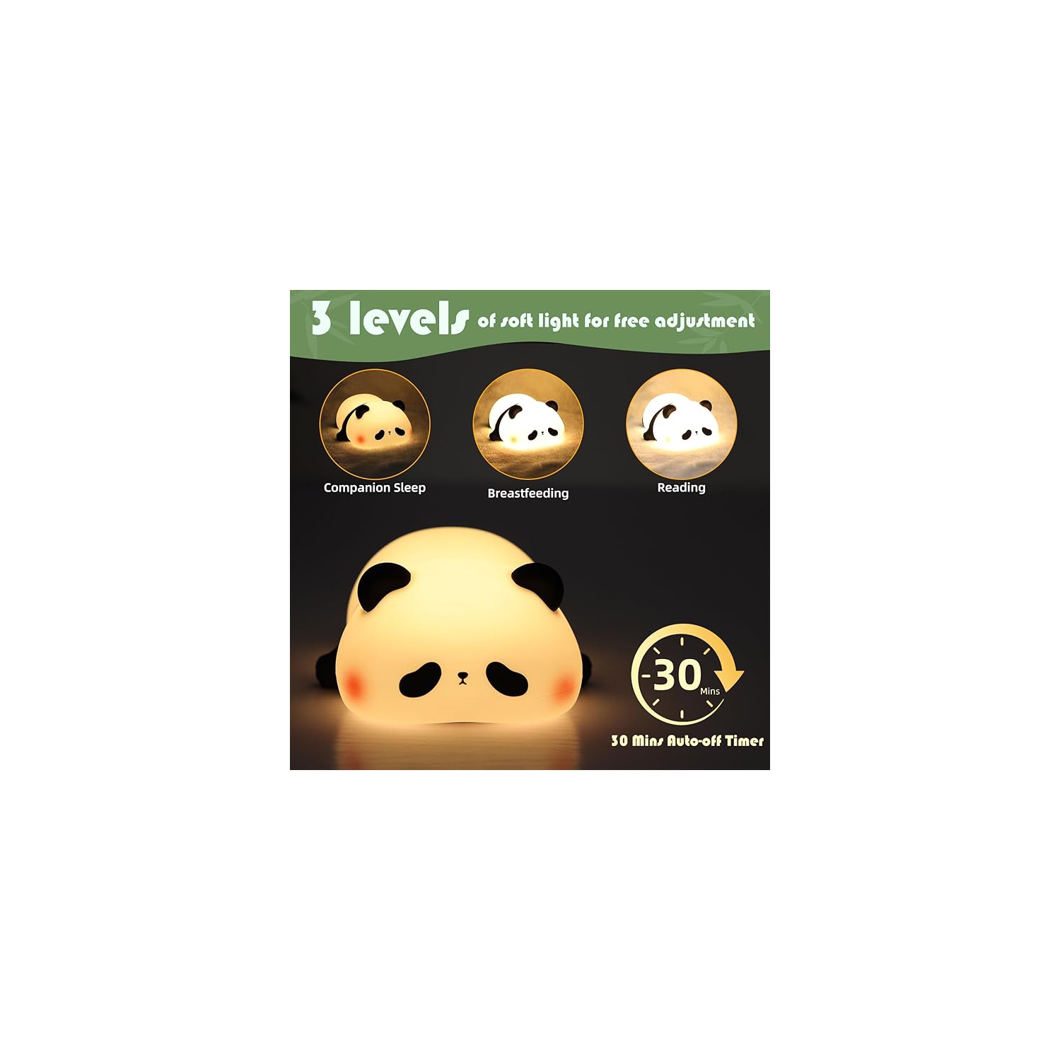 Rechargeable Cloud + Panda Night Light, LED Cute Lamp with 3 Level Dimmable Bedside Touch Lamp