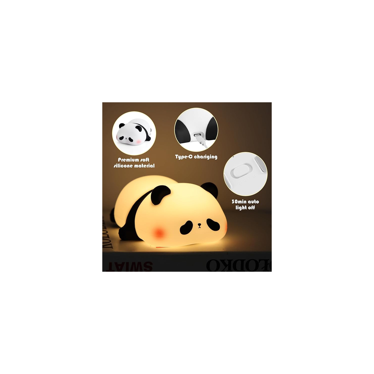 Rechargeable Cloud + Panda Night Light, LED Cute Lamp with 3 Level Dimmable Bedside Touch Lamp