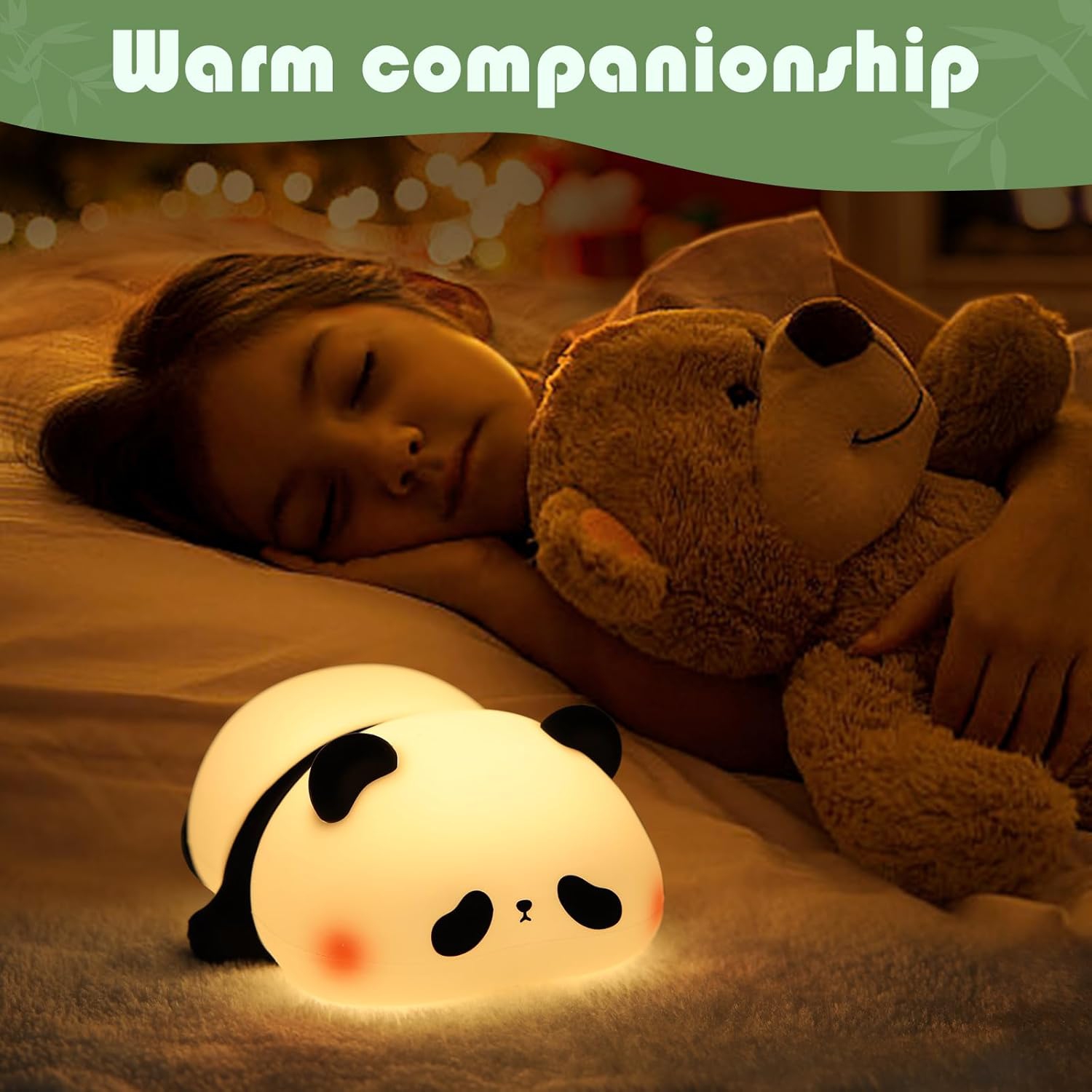 Rechargeable Cloud + Panda Night Light, LED Cute Lamp with 3 Level Dimmable Bedside Touch Lamp