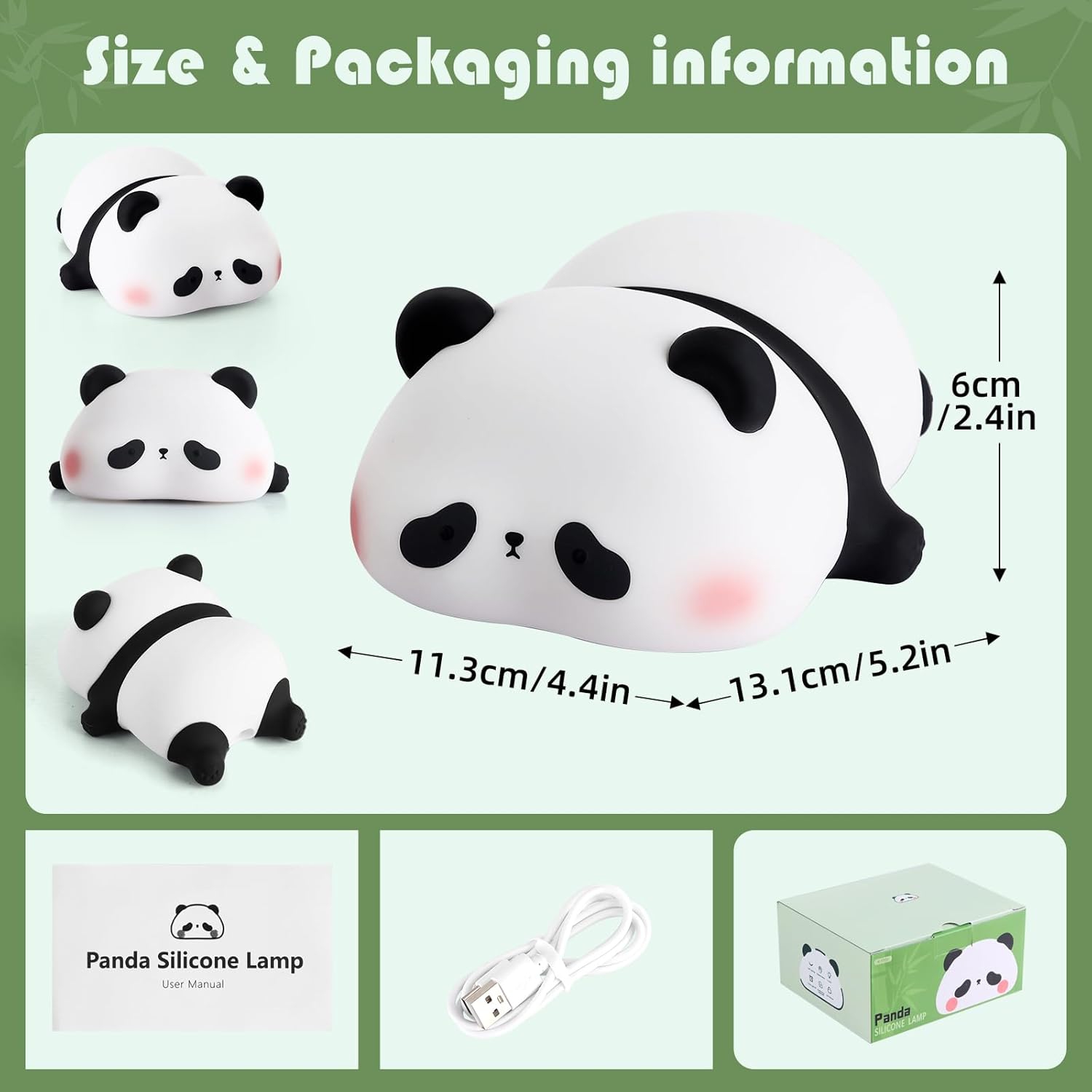 Rechargeable Cloud + Panda Night Light, LED Cute Lamp with 3 Level Dimmable Bedside Touch Lamp