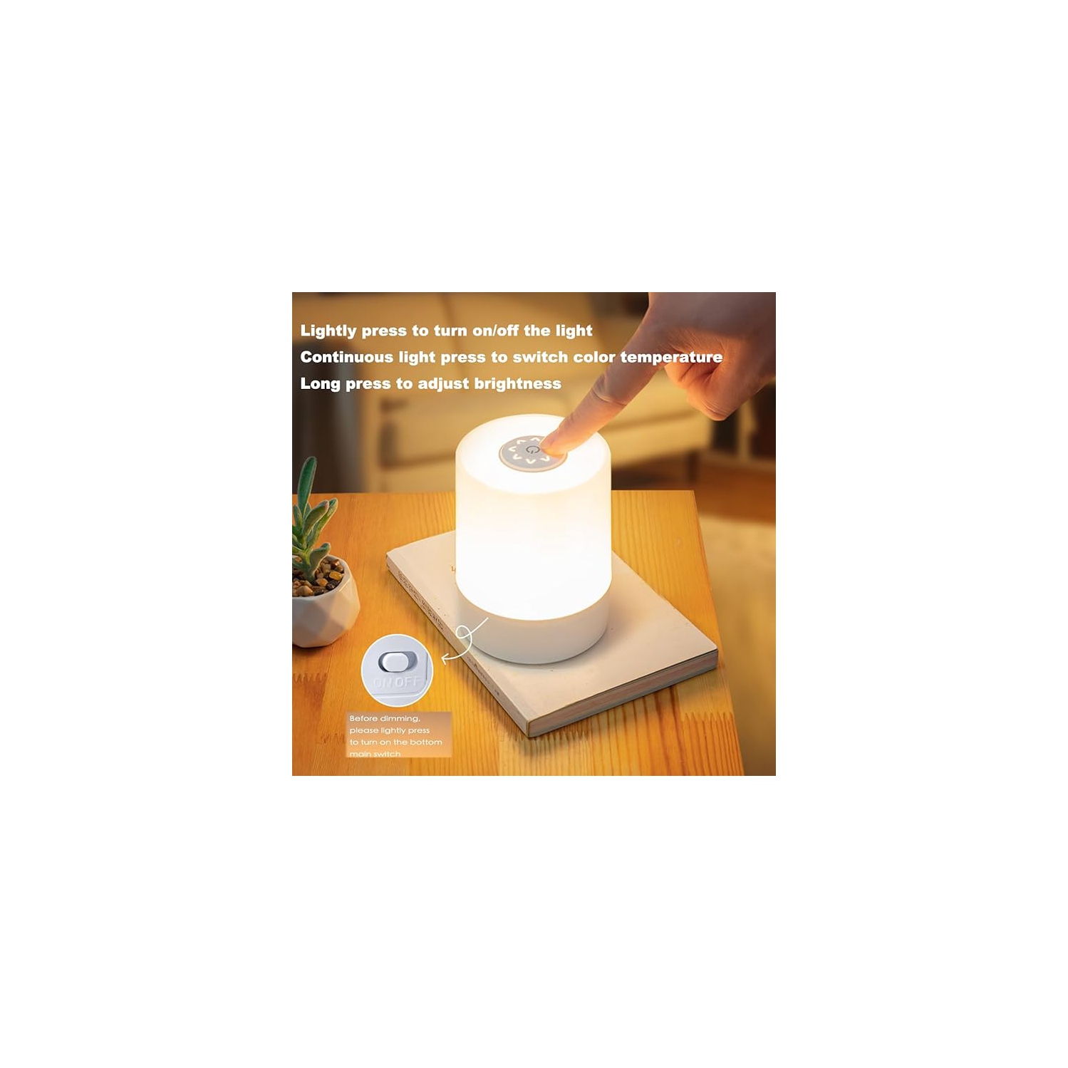 Lampe de table Touch,Lampe de table à gradateur changeante,Veilleuse pour enfants,Lampe LED 3 couleurs avec lumières blanc chaud, Rechargeable par USB