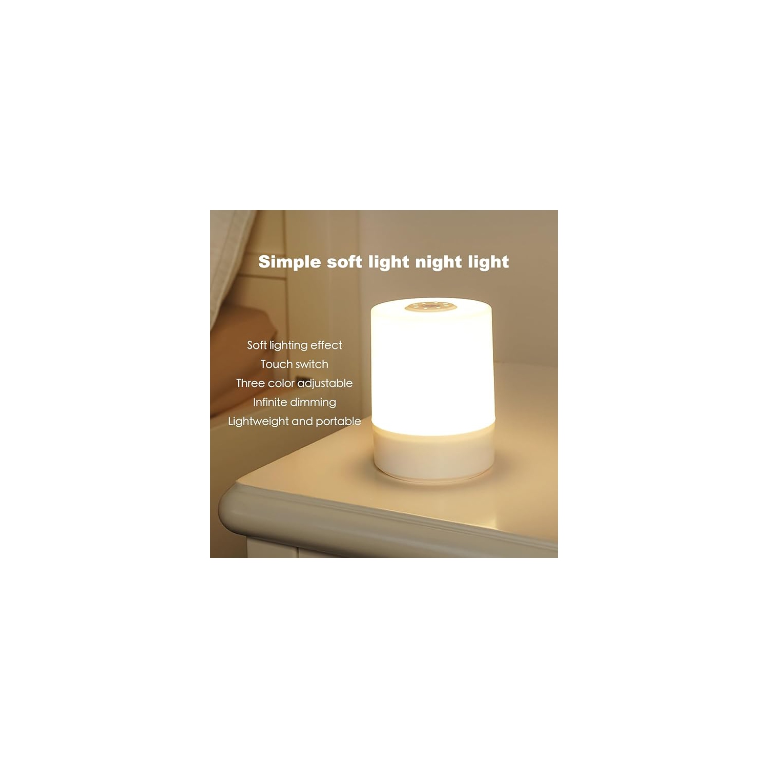 Lampe de table Touch,Lampe de table à gradateur changeante,Veilleuse pour enfants,Lampe LED 3 couleurs avec lumières blanc chaud, Rechargeable par USB