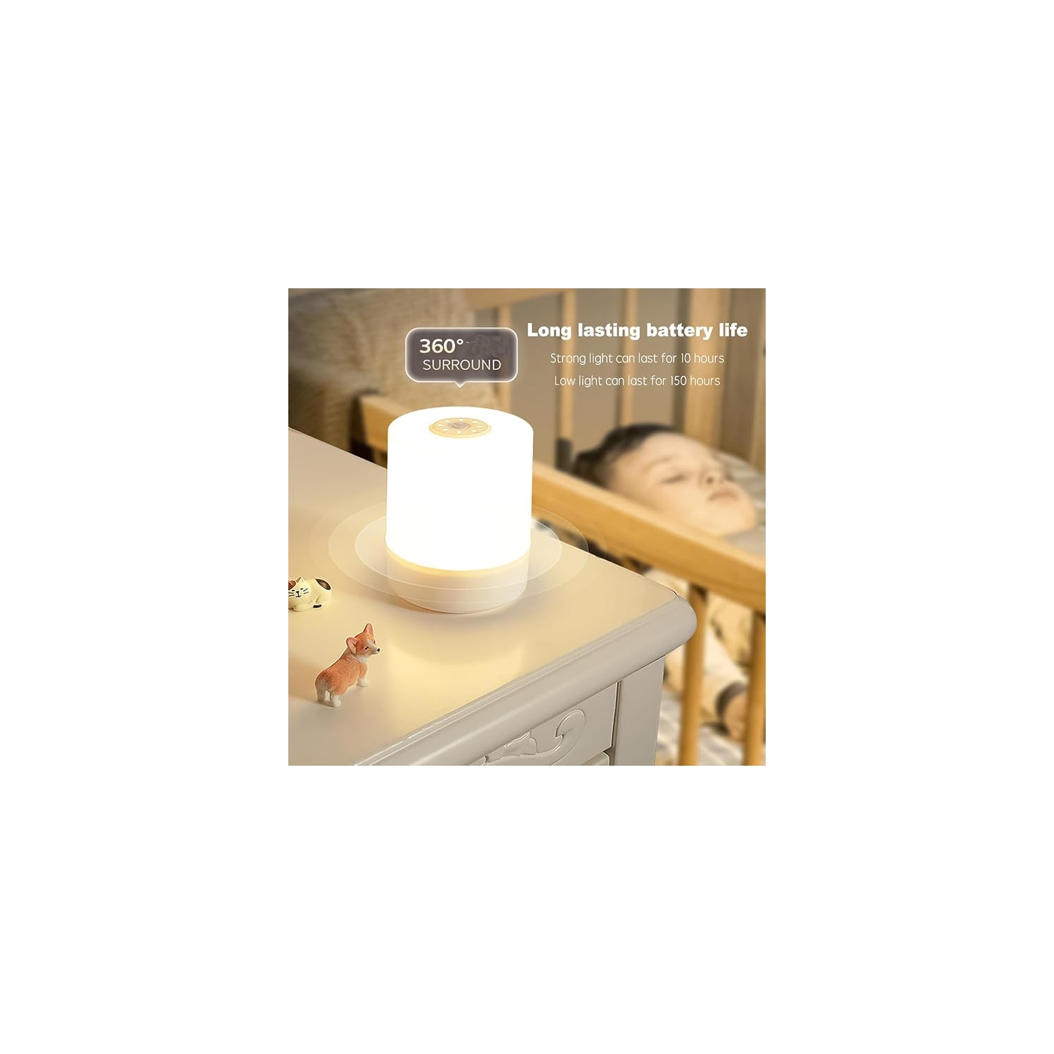 Lampe de table Touch,Lampe de table à gradateur changeante,Veilleuse pour enfants,Lampe LED 3 couleurs avec lumières blanc chaud, Rechargeable par USB