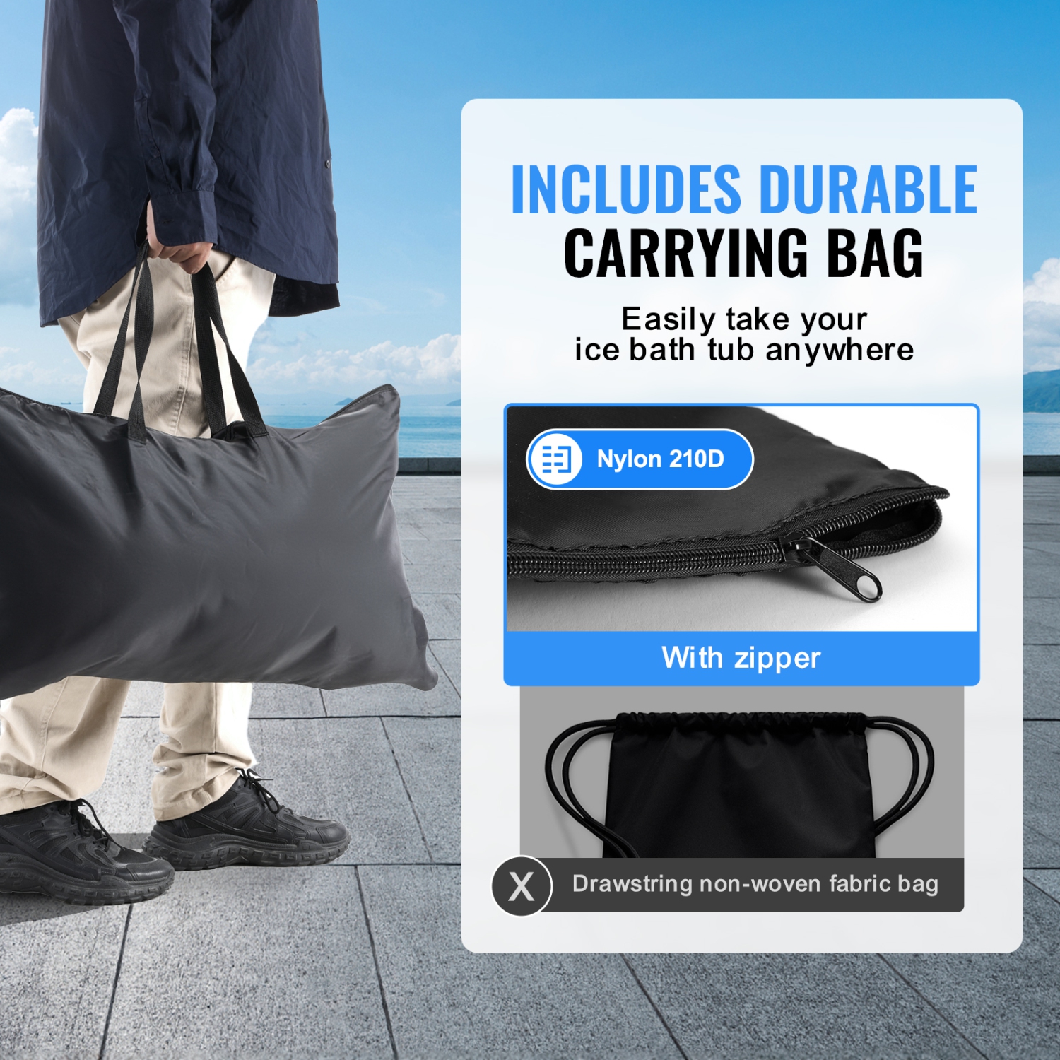 VEVOR 35.4"Lx30"H Ice Bath Tub, Cold Water Therapy Plunge Tub for Athlete, Portable Outdoor Ice Barrel Plunge Pool for Recovery, 98 Gal Inflatable