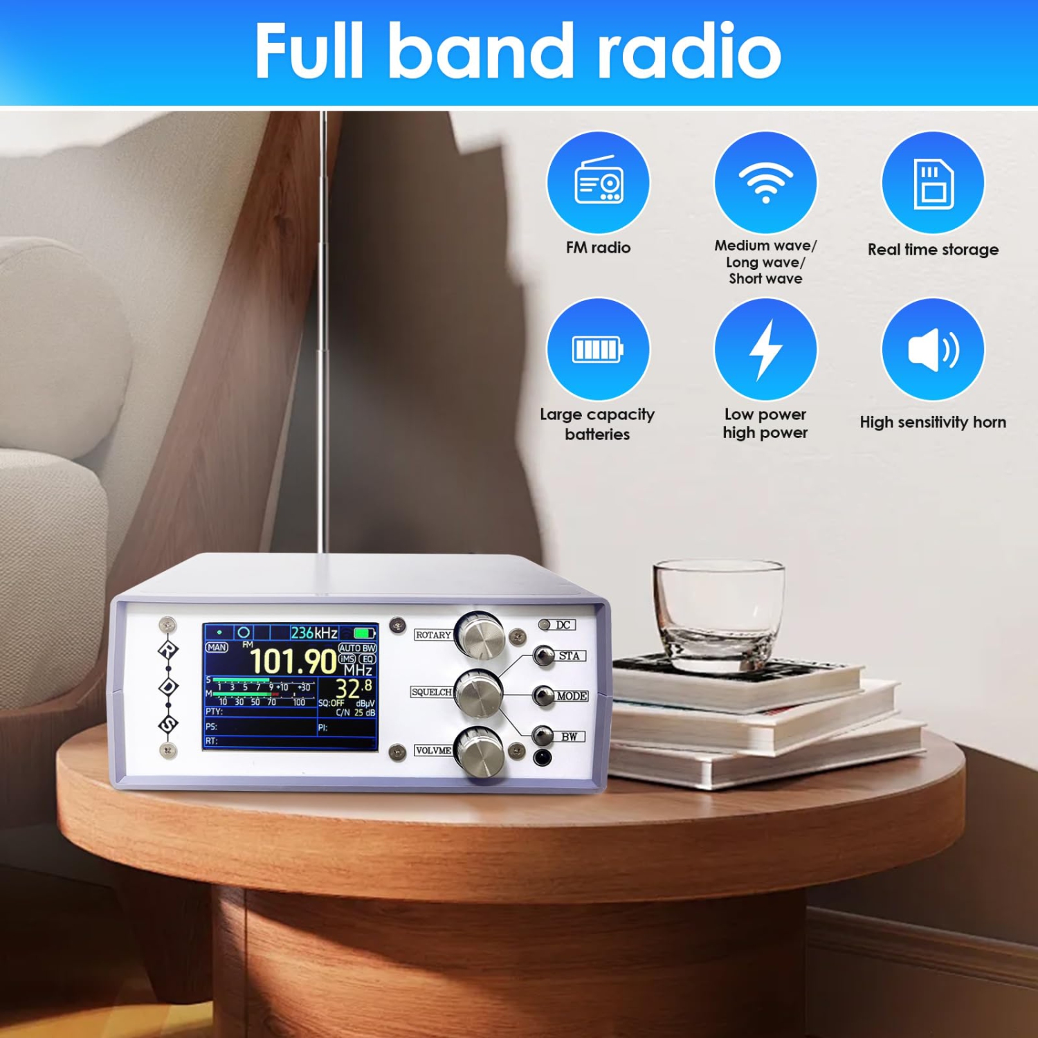 TEF6686 FM SW/MW/LW Récepteur radio DSP pleine bande RDS + batterie Chargeur de haut-parleur Antenne FM AM Radio