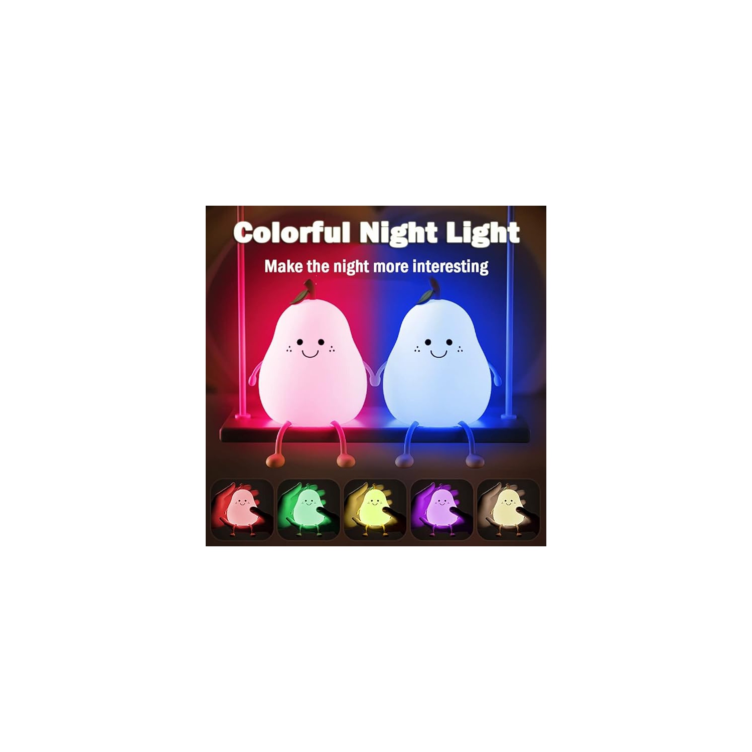 Veilleuse pour enfants&nbsp;: adorable lampe en silicone en forme de poire pour bébé, lampe Fruit LampLight pour garçons et filles, veilleuse
