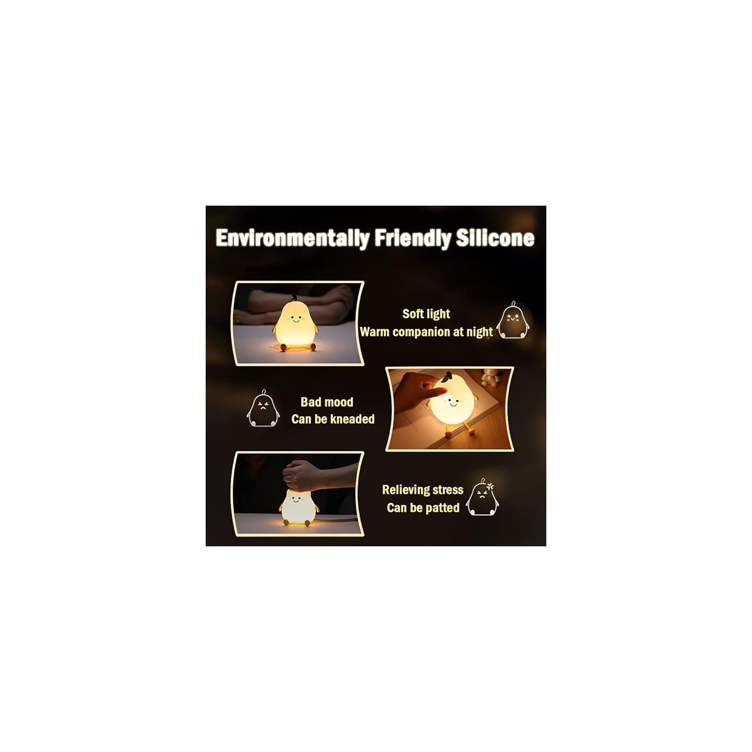 Veilleuse pour enfants&nbsp;: adorable lampe en silicone en forme de poire pour bébé, lampe Fruit LampLight pour garçons et filles, veilleuse