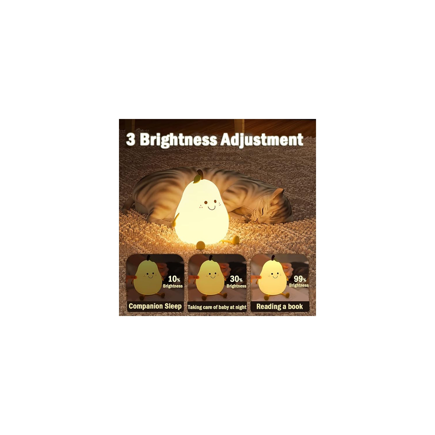Veilleuse pour enfants&nbsp;: adorable lampe en silicone en forme de poire pour bébé, lampe Fruit LampLight pour garçons et filles, veilleuse