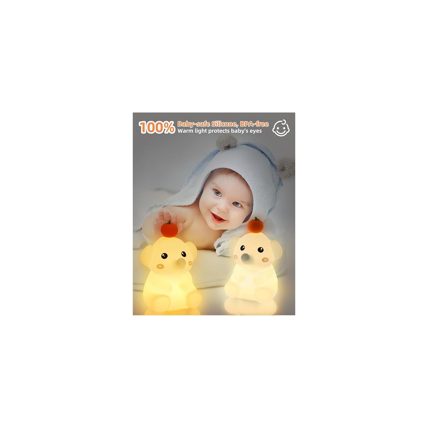 Veilleuse en forme d'éléphant de LED, lampe douce en forme d'éléphant pour chambre de bébé, lampes rechargeables à intensité réglable pour chambre à