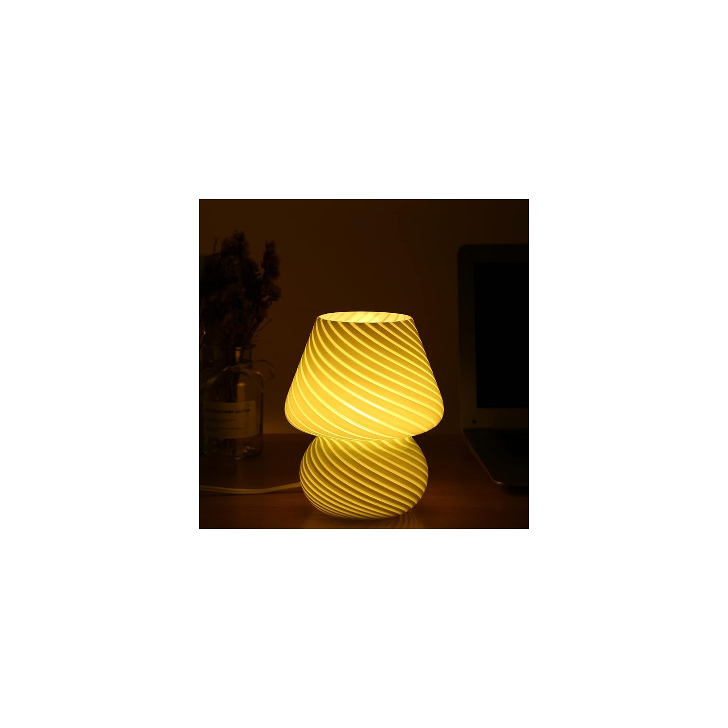 Lampe champignon,Table de chevet en verre Murano translucide à rayures rétro Petit tourbillon de veilleuse pour ambiance,Enfants,Chambre,Vie