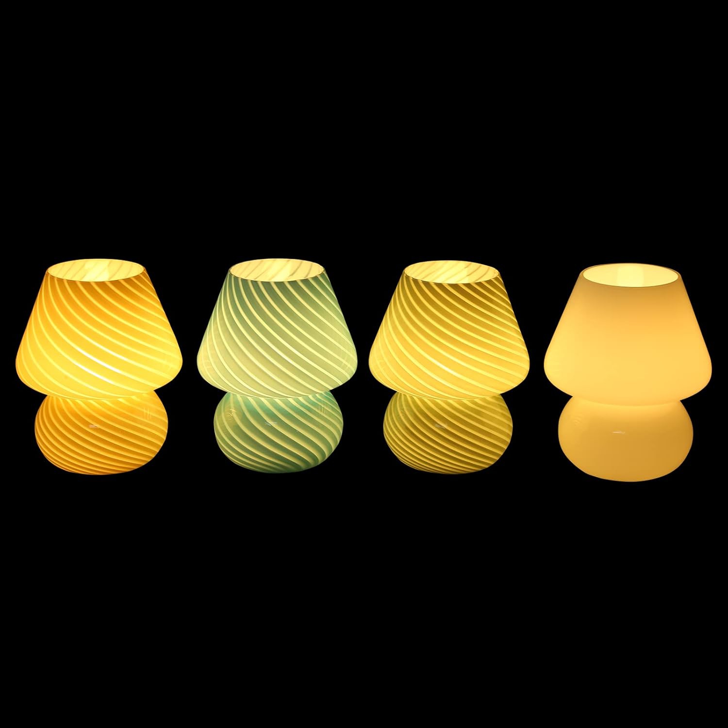 Lampe champignon,Table de chevet en verre Murano translucide à rayures rétro Petit tourbillon de veilleuse pour ambiance,Enfants,Chambre,Vie