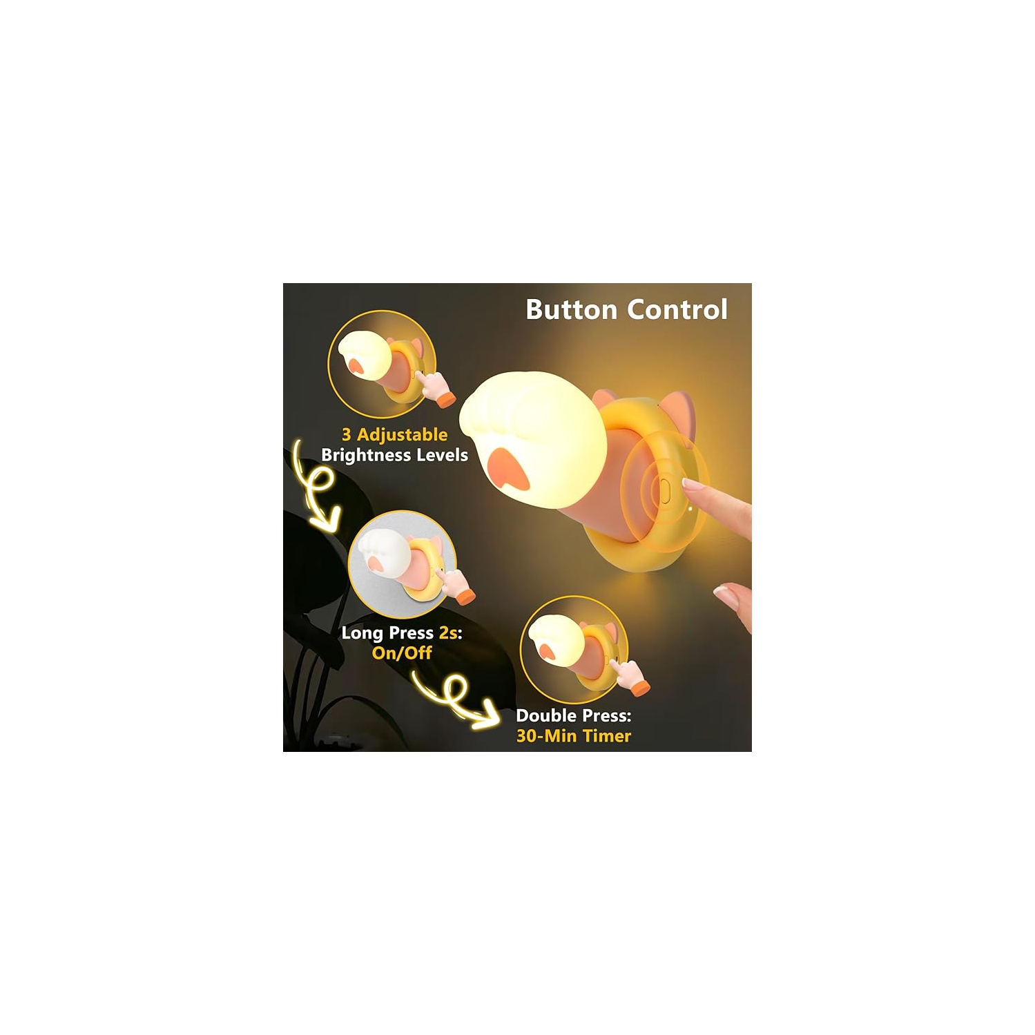 Cat's Paw Night Light for Kids' Room Lamp, 3 Levels Dimmable Cute Silicone Nursery Night Light,Bedside Lamp for Bedrooms, Living Room, Room Decor