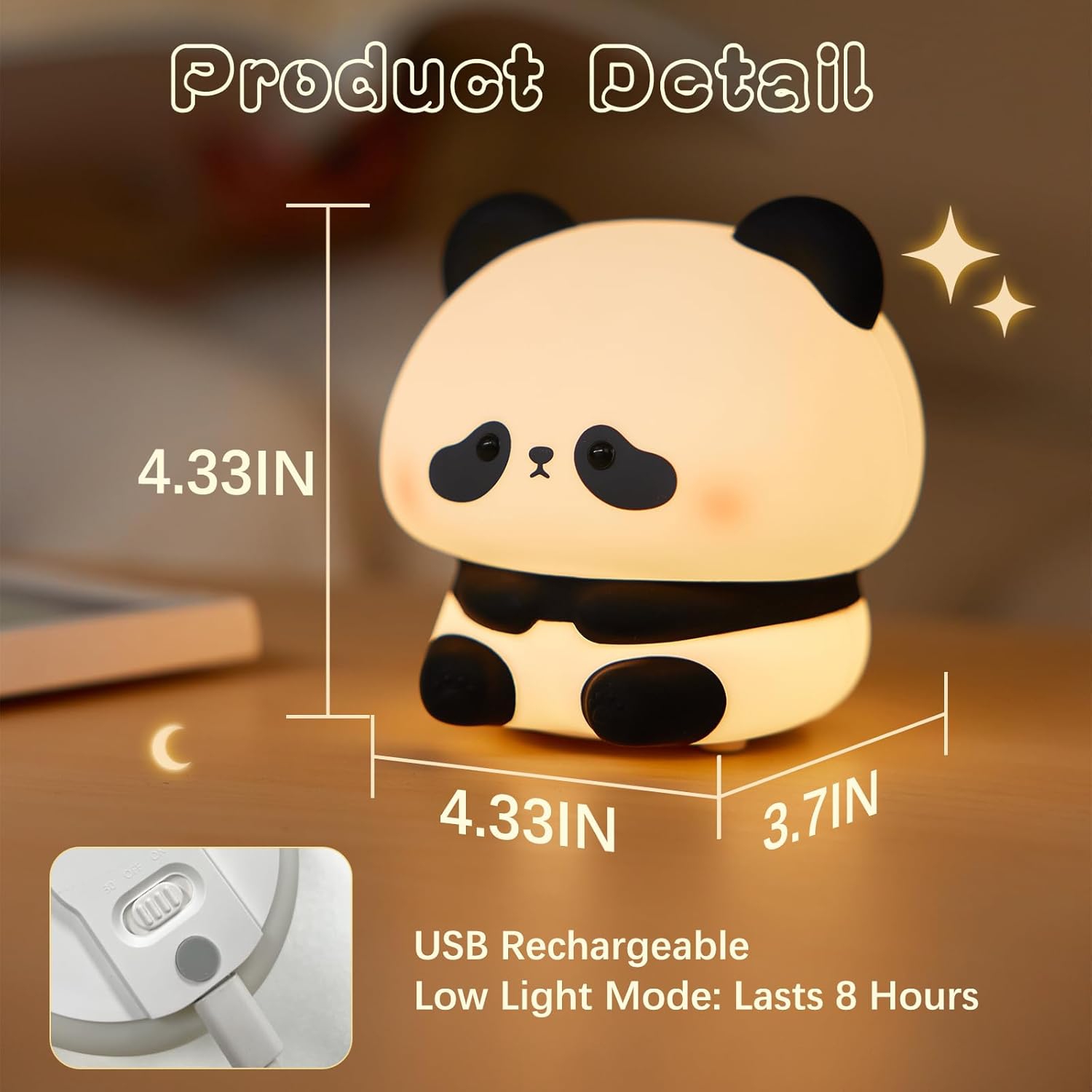 Veilleuse en forme de panda, veilleuse en forme d'animal de fantaisie à modeler de LED, veilleuse en silicone de qualité alimentaire à 3 niveaux