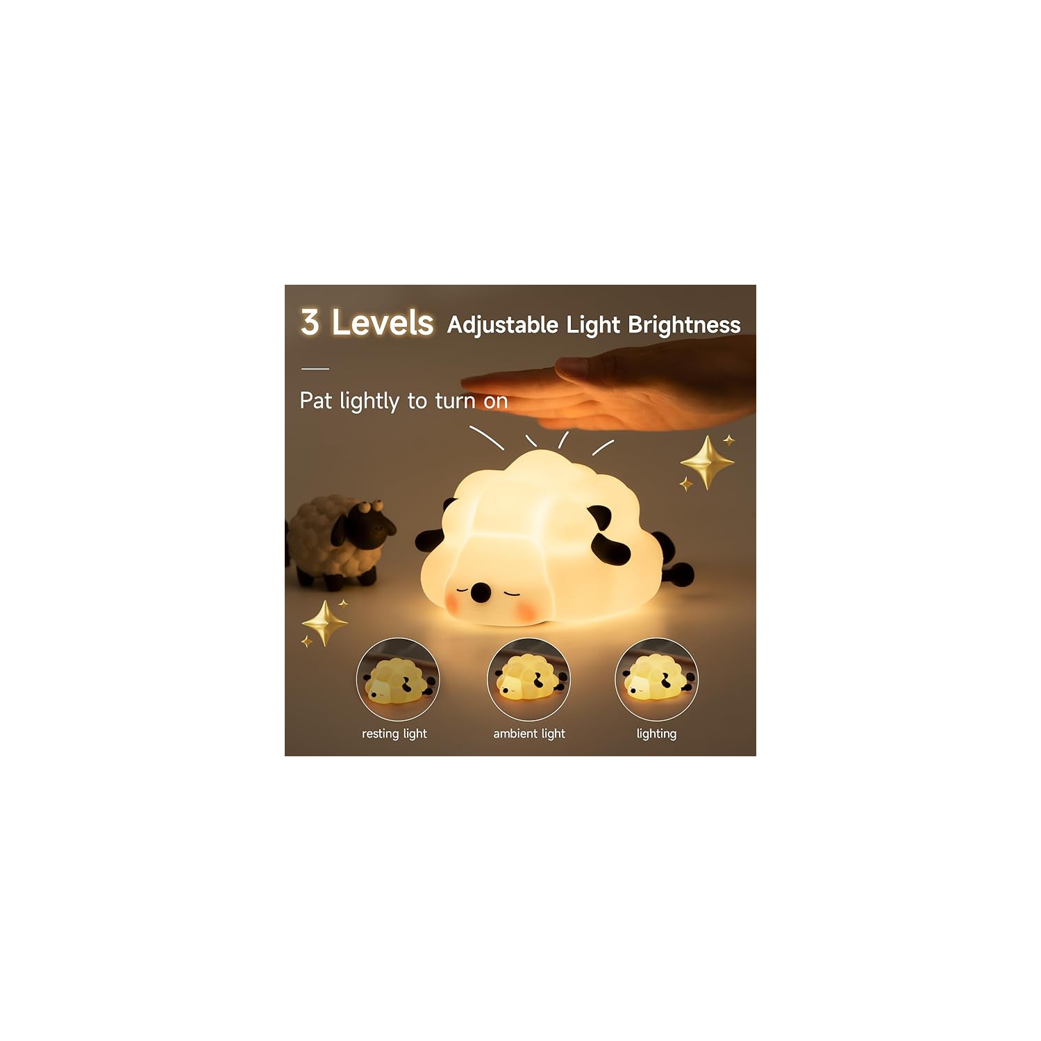 Rechargeable LED Night Light for Kids, 3-Level Dimmable Nursery Nightlight, Food Grade Silicone Squishy Lamp for Breastfeeding,Black