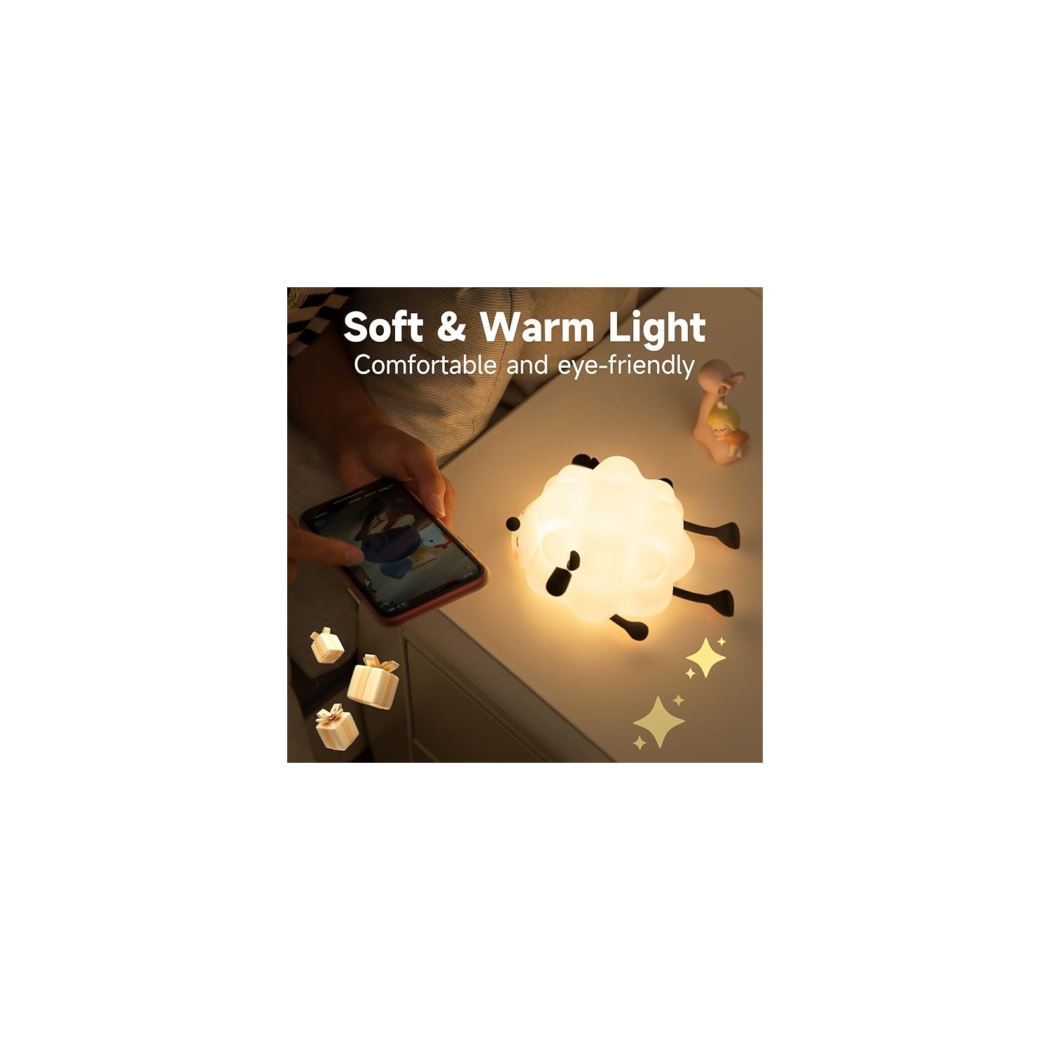 Rechargeable LED Night Light for Kids, 3-Level Dimmable Nursery Nightlight, Food Grade Silicone Squishy Lamp for Breastfeeding,Black