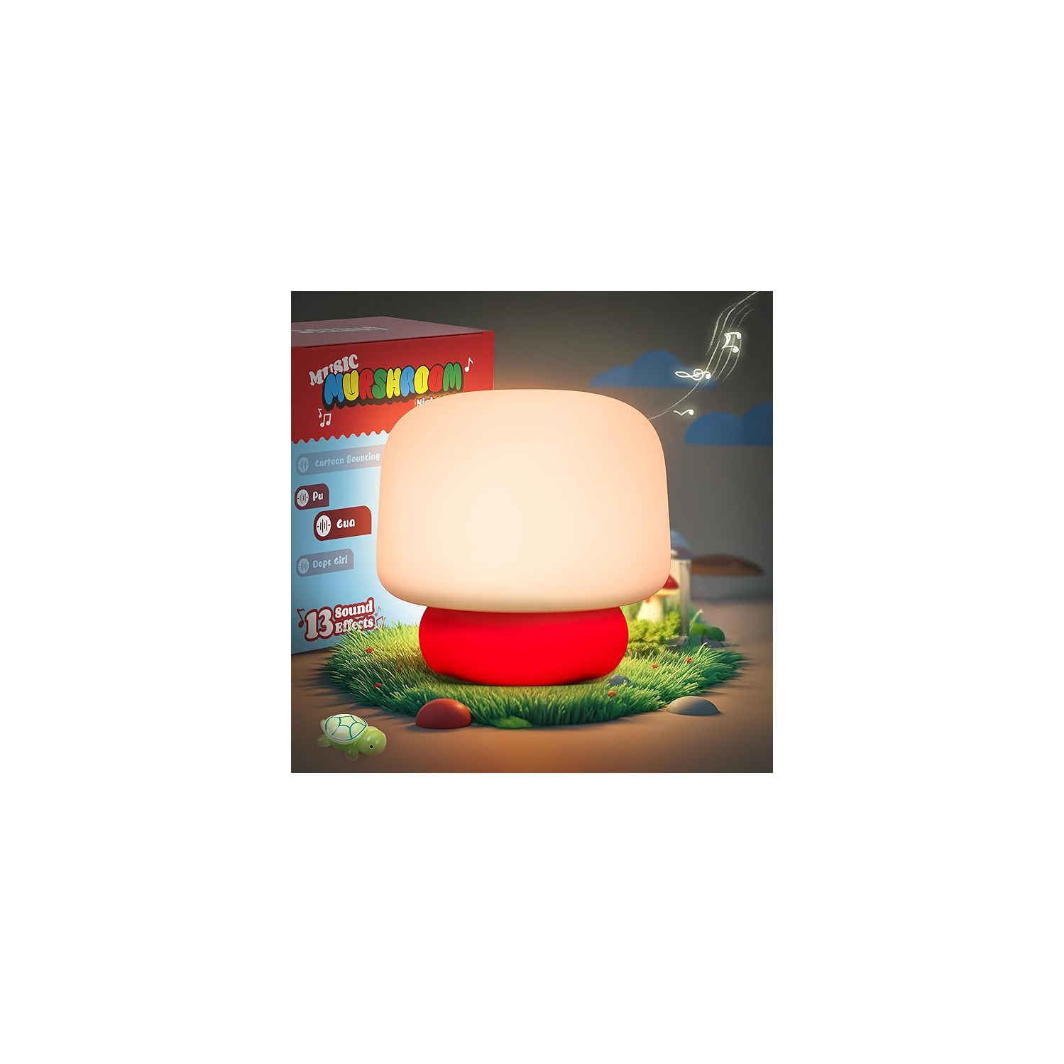 Mushroom Night Light for Kids with 13 Sound Effects Cute Mushroom Decor, Squishy Nursery Mushroom Lamp with Timer for Gift