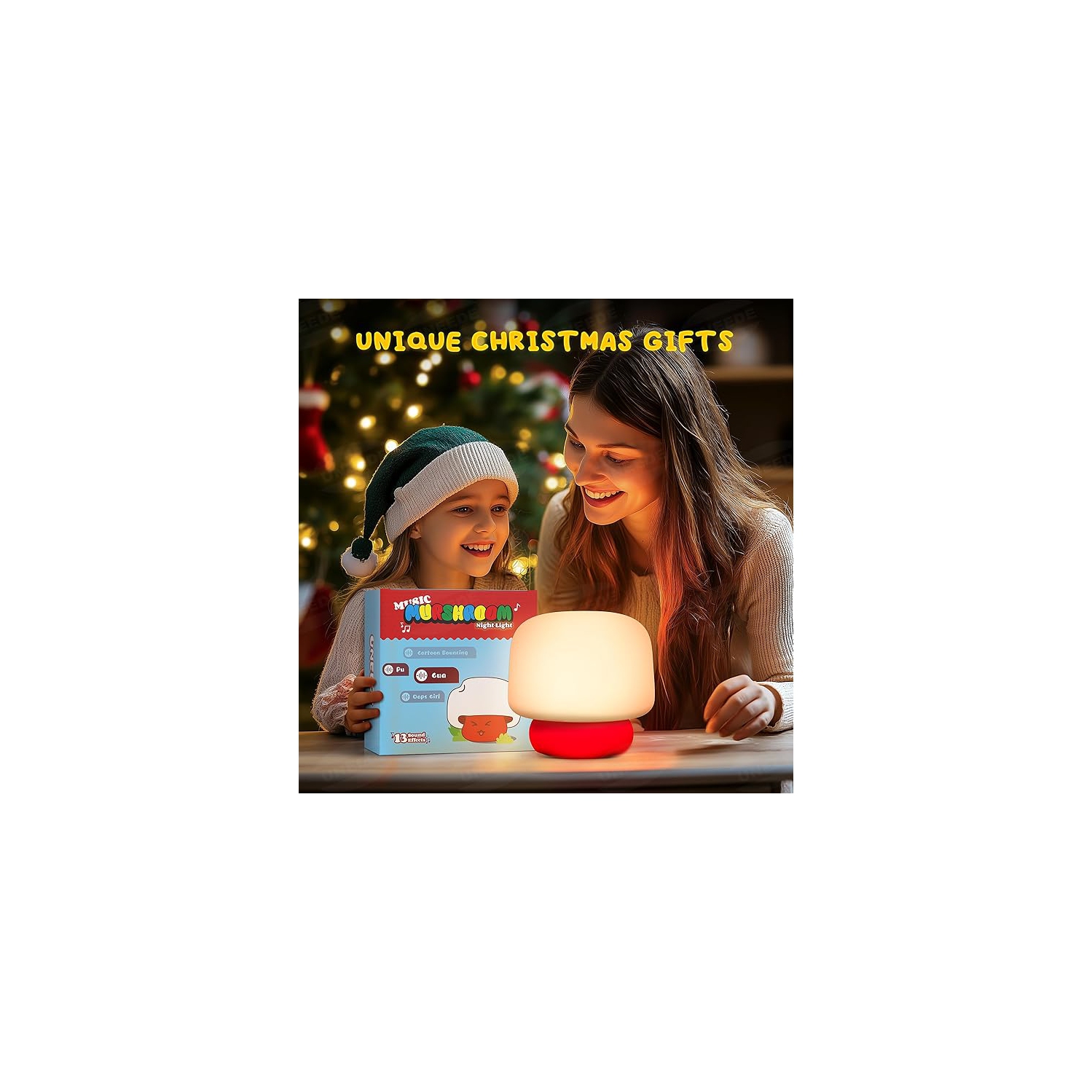 Mushroom Night Light for Kids with 13 Sound Effects Cute Mushroom Decor, Squishy Nursery Mushroom Lamp with Timer for Gift