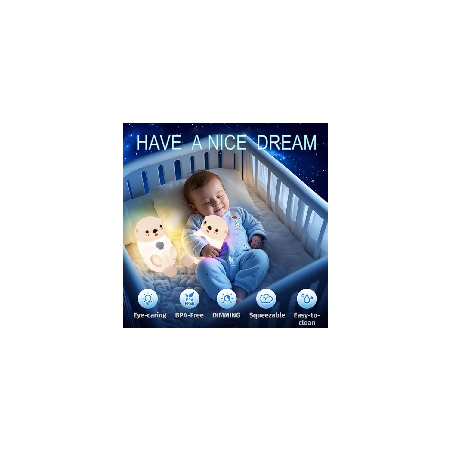 Cute Otter Night Light, Night Light Touch Sea Otter Nightlights USB Rechargeable Bedside Light for Baby Children Toddlers Girls Gift