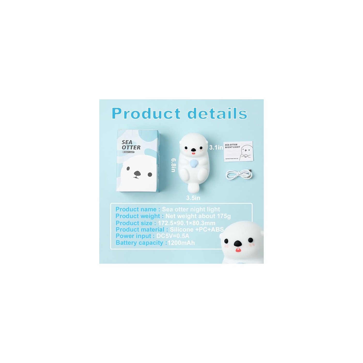 Cute Otter Night Light, Night Light Touch Sea Otter Nightlights USB Rechargeable Bedside Light for Baby Children Toddlers Girls Gift