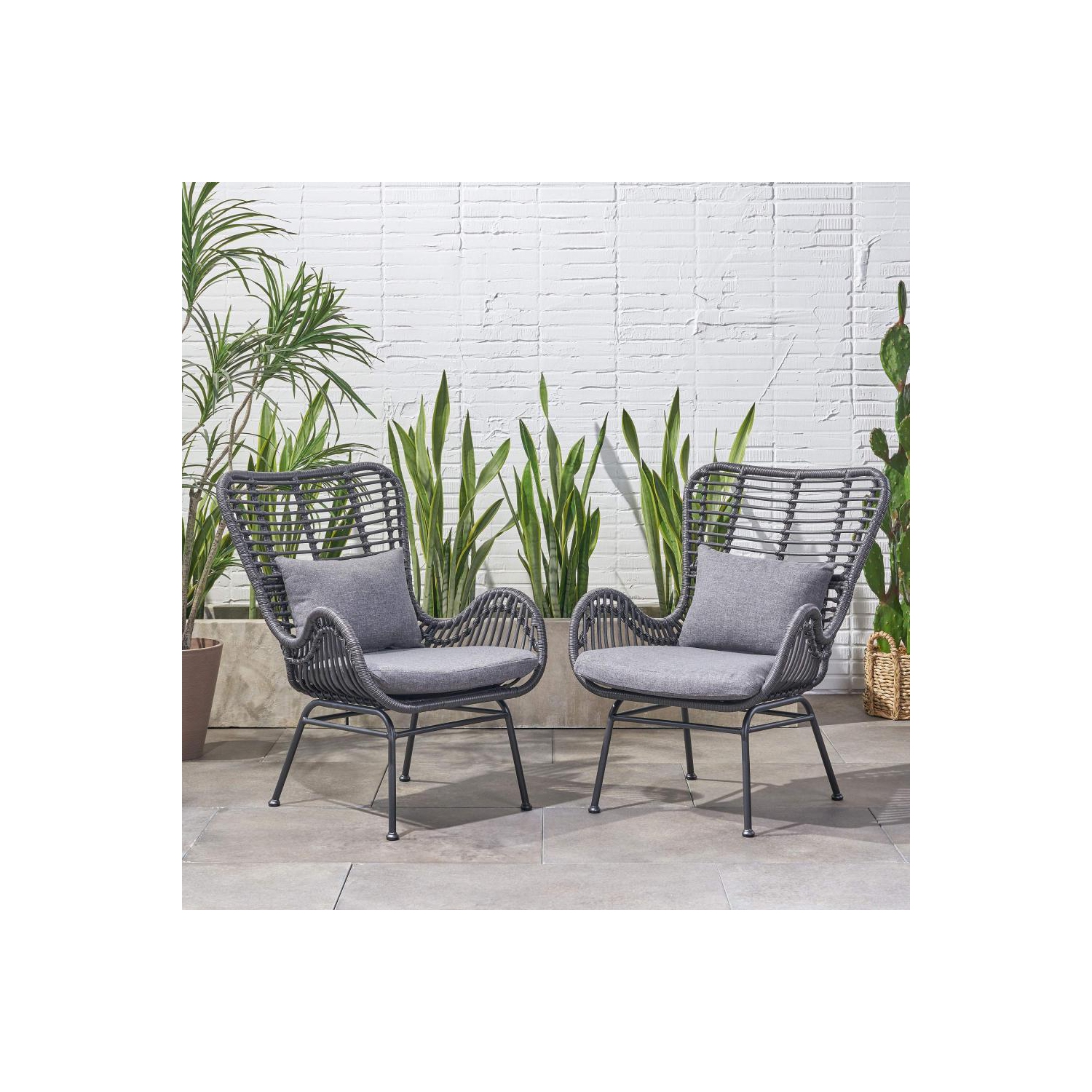 YOULIGHTS – Chaises de patio modernes pour l'extérieur, chaises en rotin tissé, chaises en rotin de polyester avec coussins et acier pour la véranda,