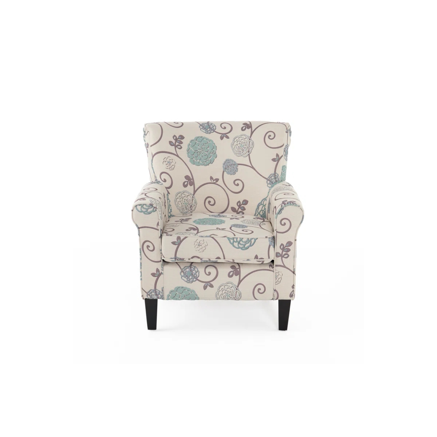 YOULIGHTS Fabric floral club chair, upholstered chair with curled arms and birch legs, blue flowers, for living rooms, small spaces