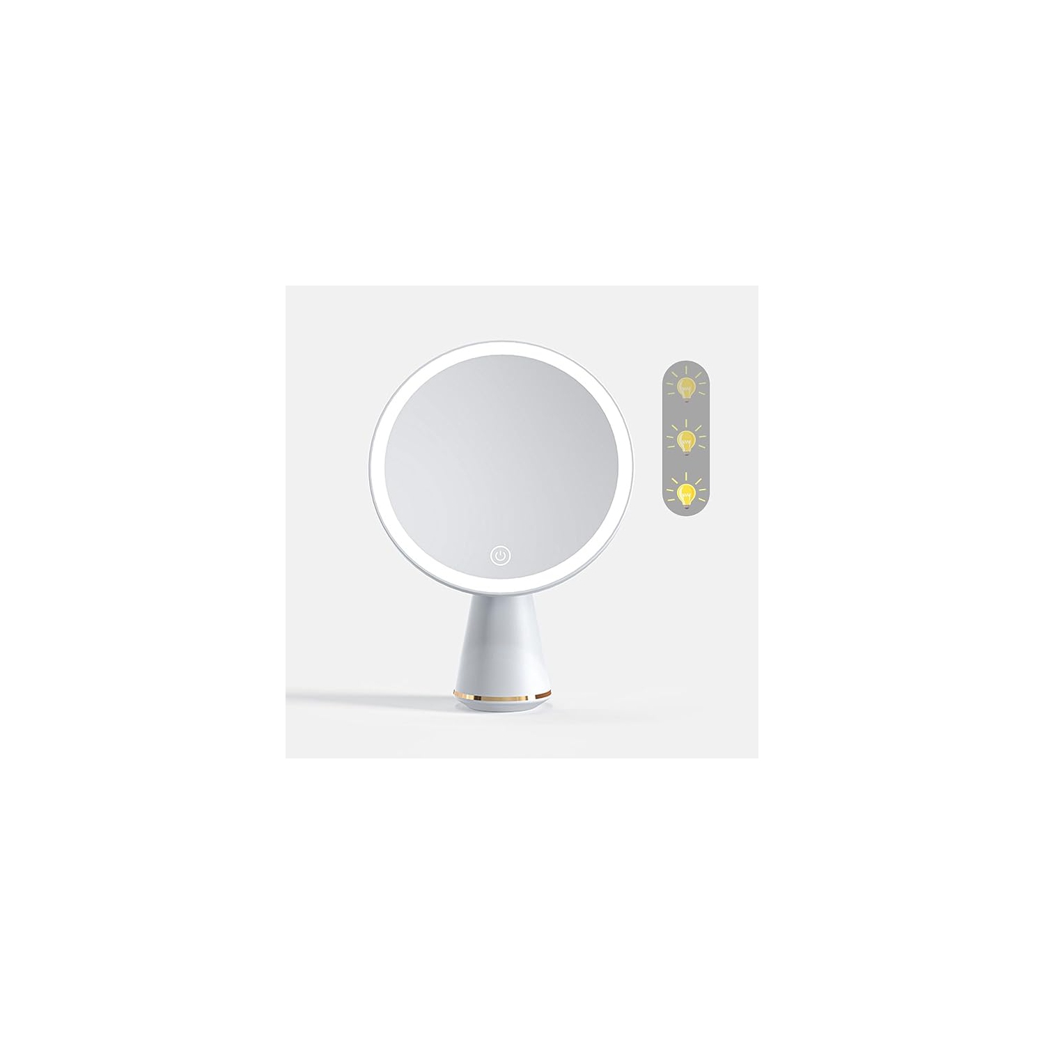 Makeup Mirror, Vanity Mirror with Lights, 3-Level Dimmable Rechargeable LED Makeup Mirror, 360° Rotation Makeup Mirrors Touch Control(White)